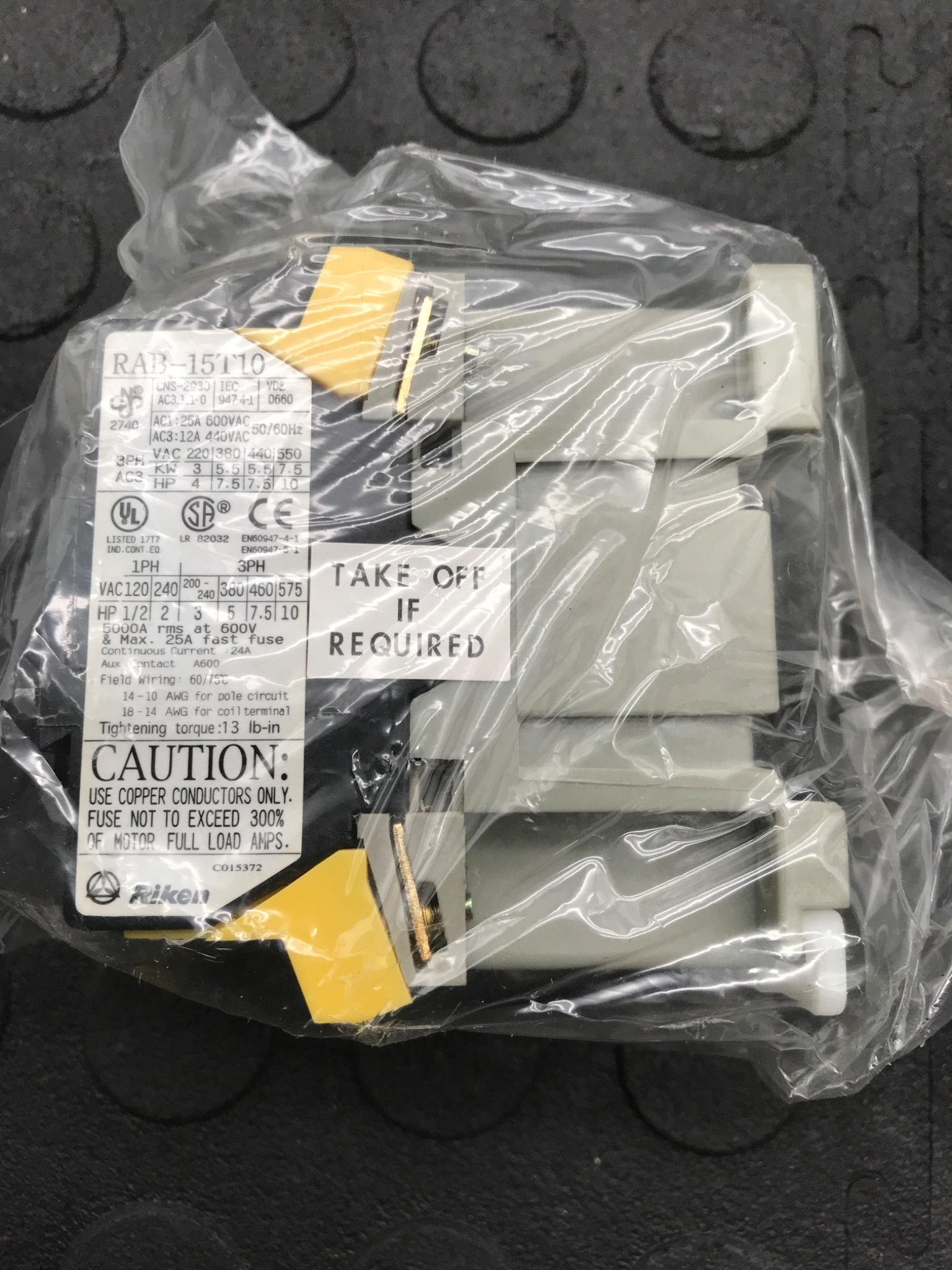 RIKEN RAB‑15T10 Magnetic Contactor NEW 3
