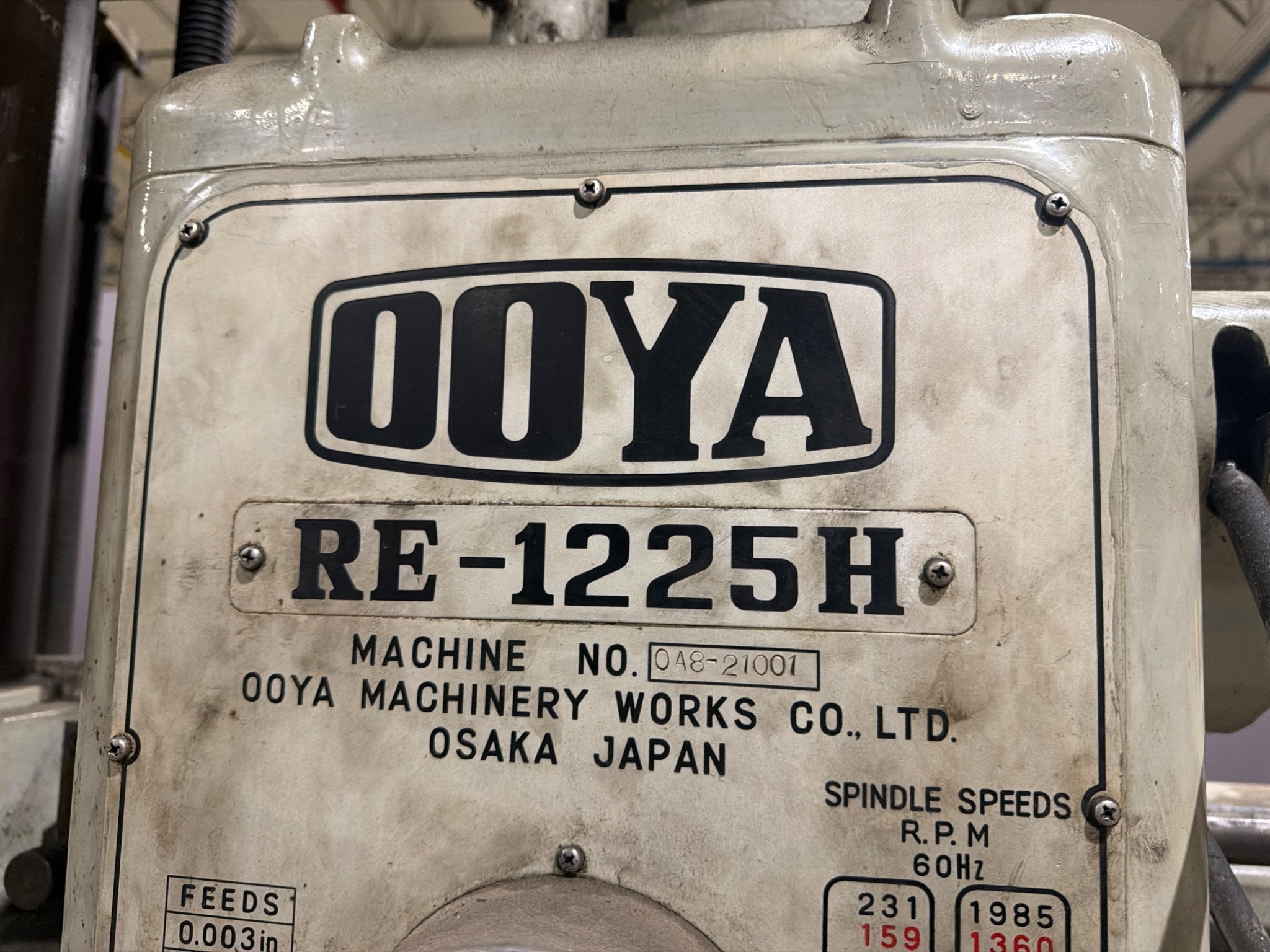 4′ × 13″ OOYA RE‑1225H Radial Arm Drill with Box Table USED 10