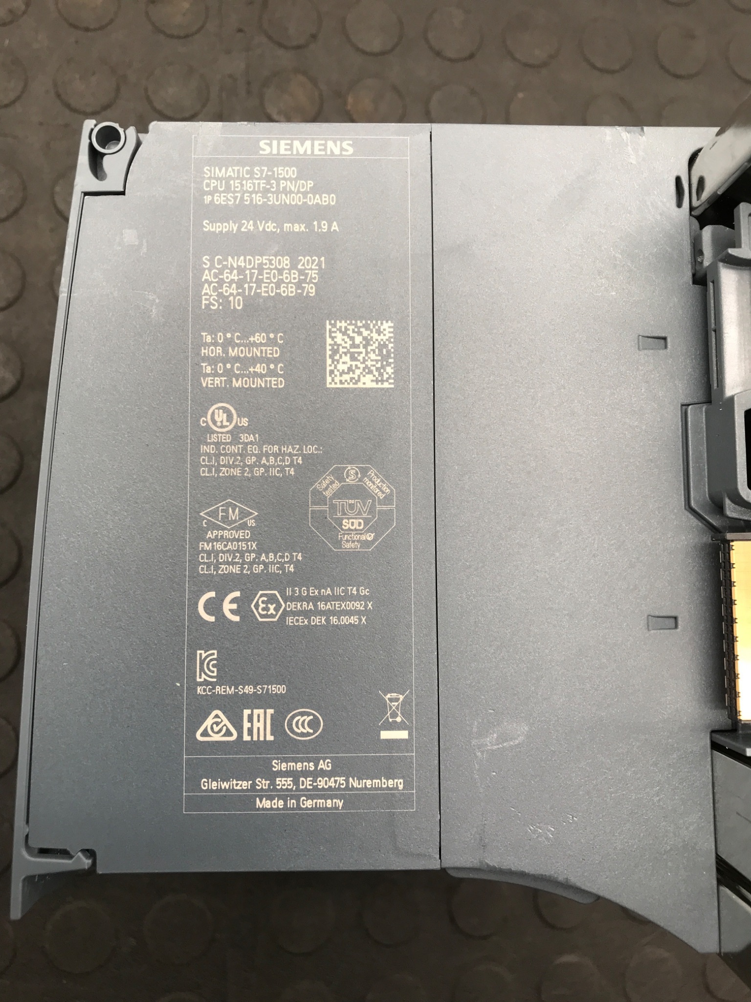 SIEMENS 6ES7516‑3UN00‑0AB0 SIMATIC S7‑1500 CPU USED 4