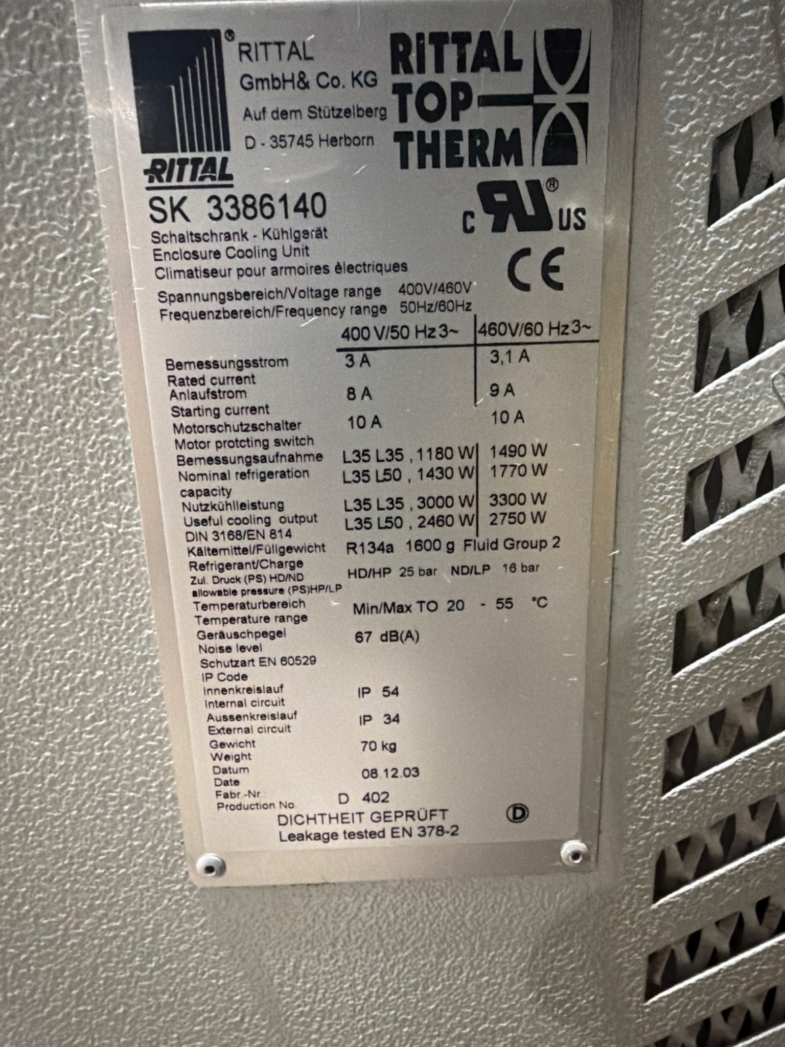RITTAL SK 3386.140 TopTherm Enclosure Cooling Unit USED 4
