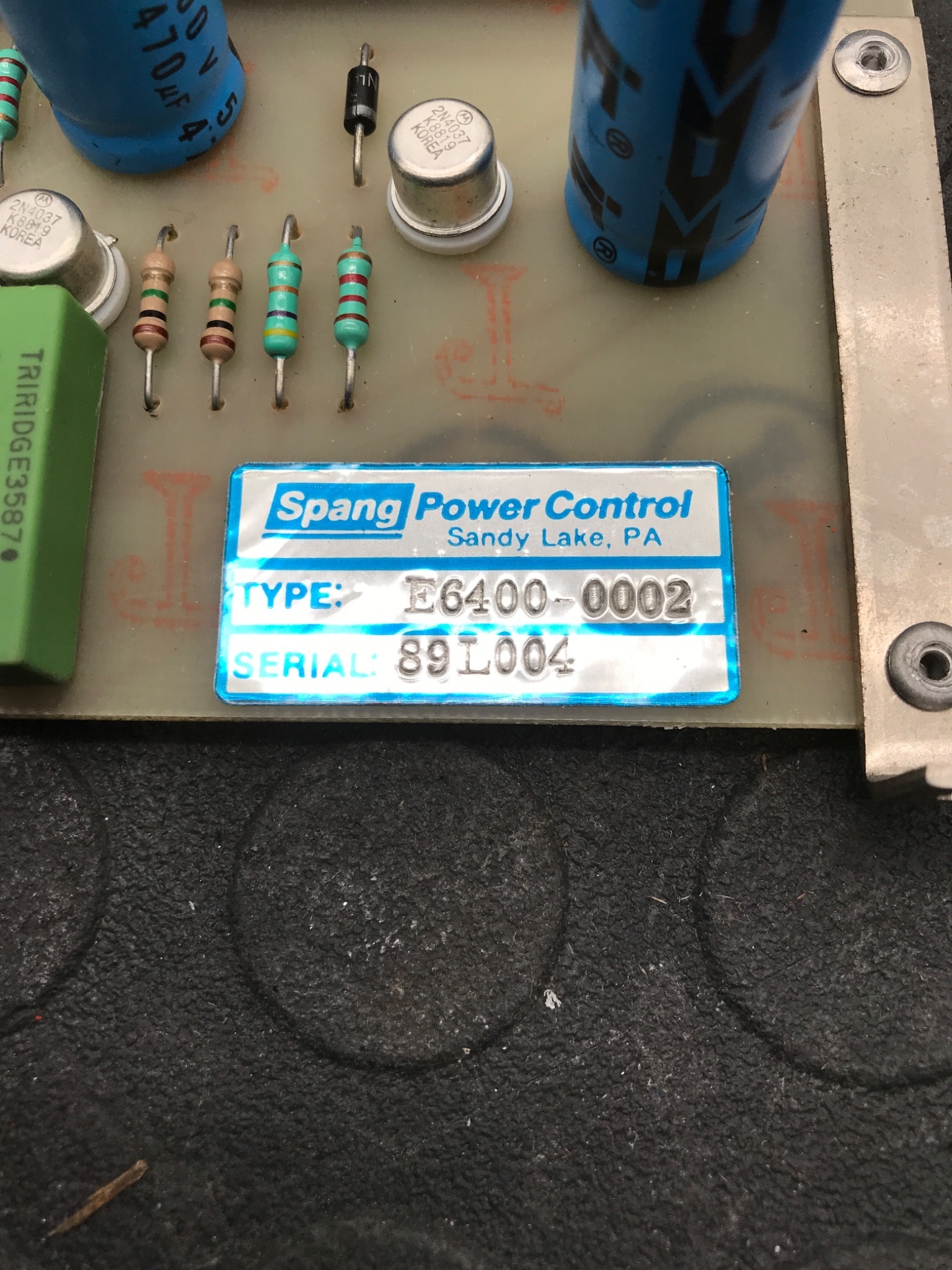 SPANG POWER CONTROL E6400-0002 Power Control Board USED 1