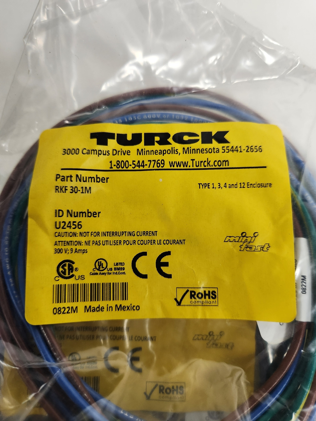 TURCK RKF 30‑1M M12 Cordset 1 m (Lot of 6) NEW 0