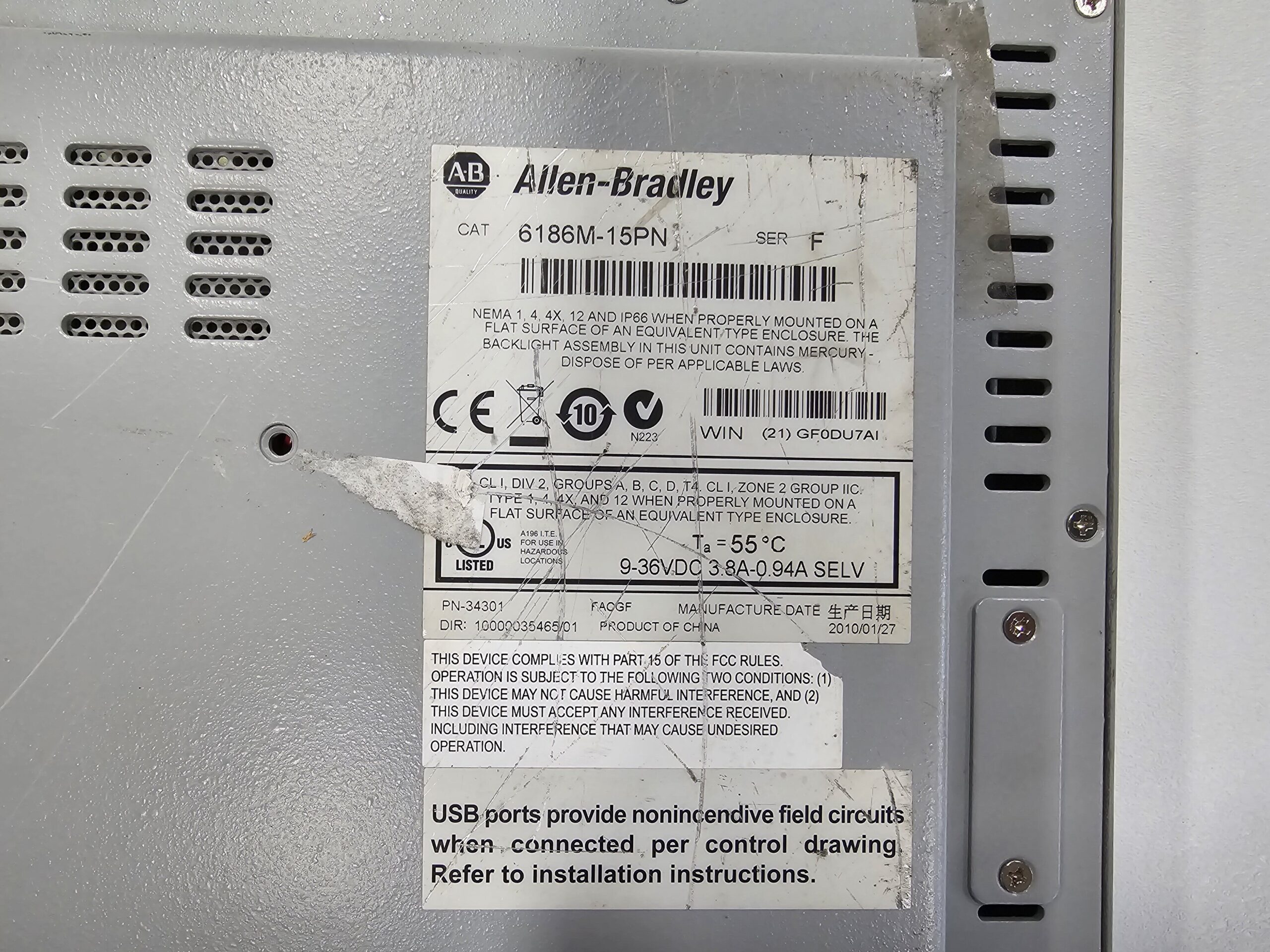 Allen-Bradley 6186M-15PN Panel Mount Monitor 15" Series F - PARTS ONLY 1