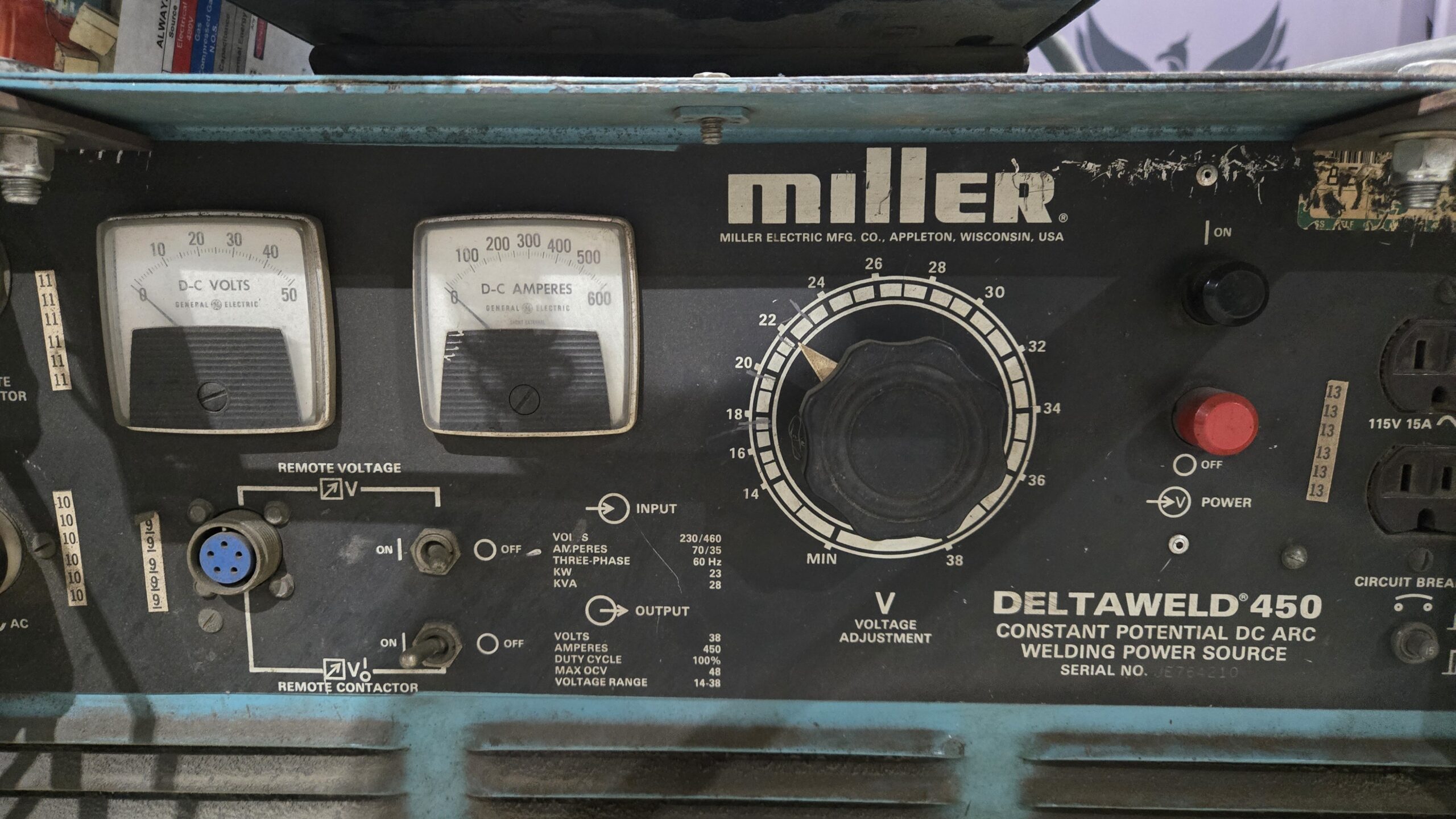 MILLER DELTAWELD 450 Welding Power Source with S‑22A Wire Feeder USED 4