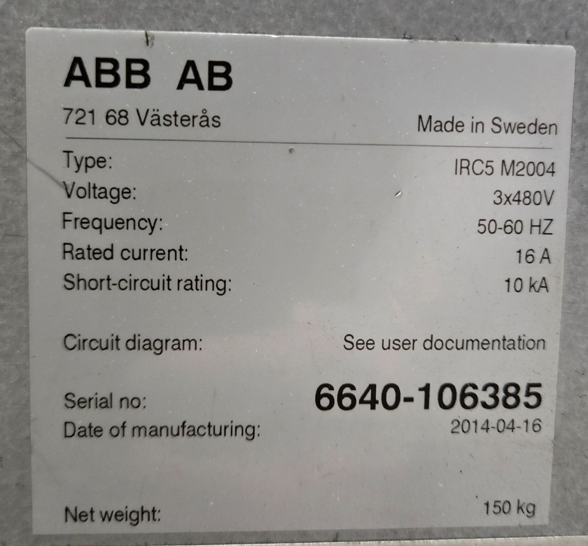 ABB IRB 6640‑180/2.55 Complete with IRC5 M2004 Controller USED 18