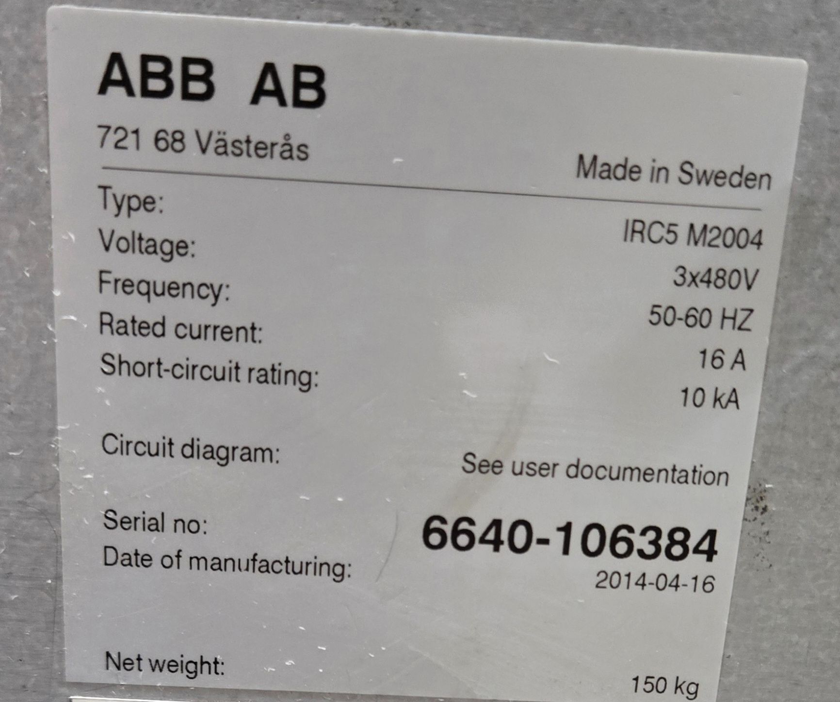 ABB IRB 6640‑180/2.55 Complete with IRC5 Controller USED 18
