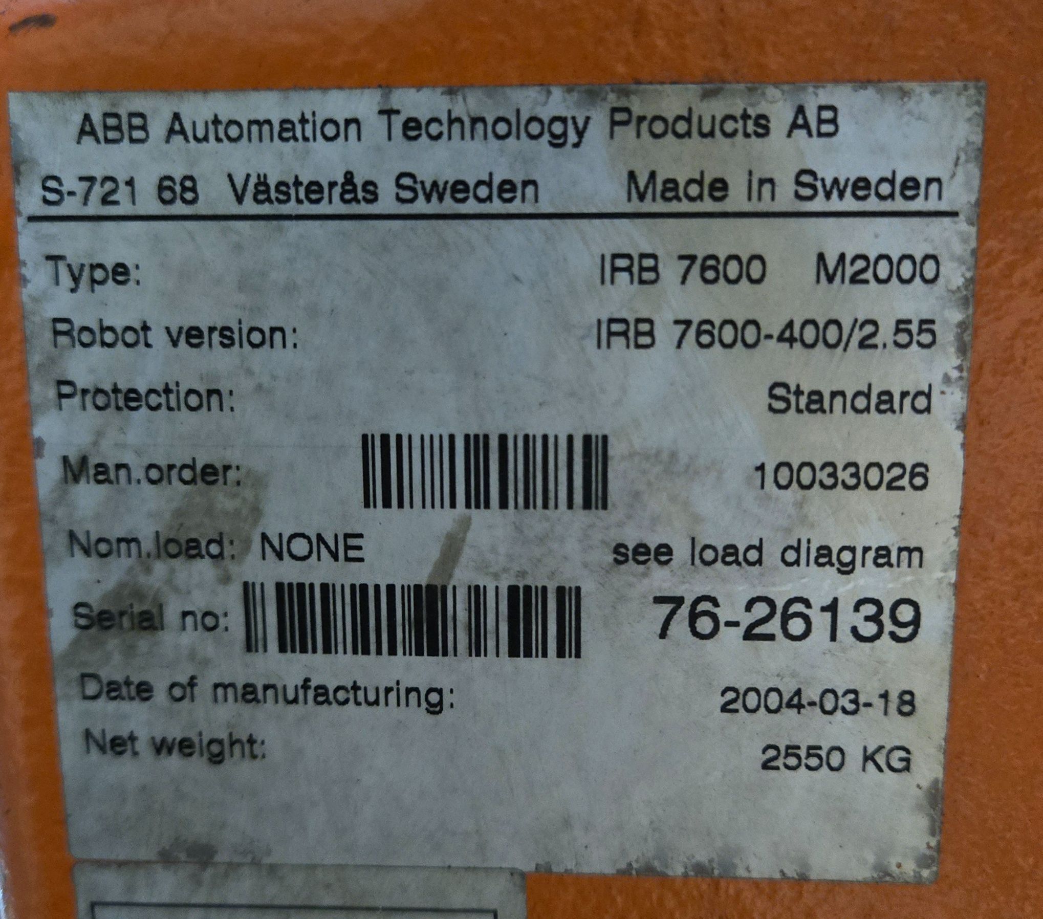 ABB IRB 7600-400/2.55 Robot with S4C+ Controller USED 9