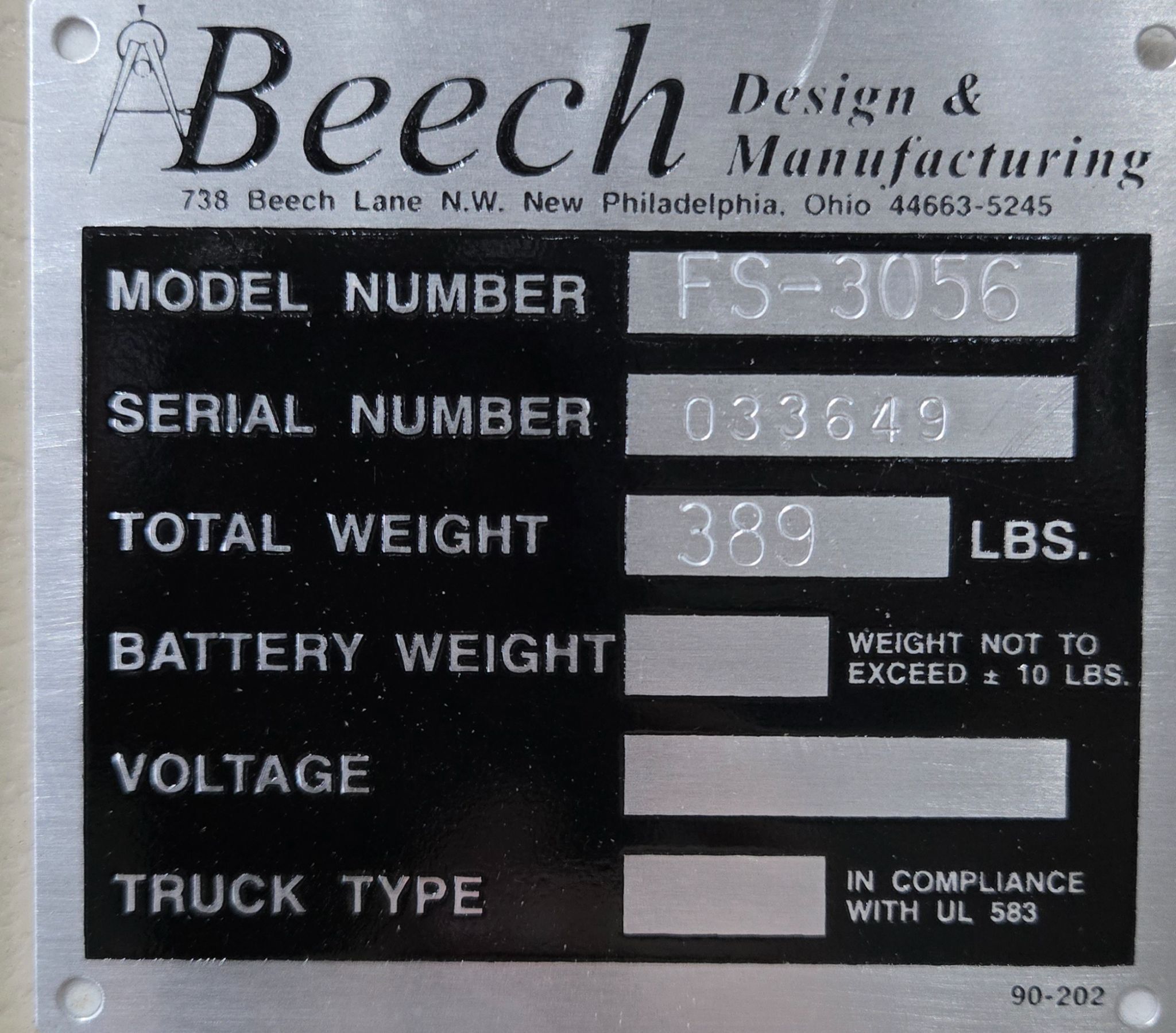 BEECH FS-3056 Hydraulic Fork Stacker USED 9