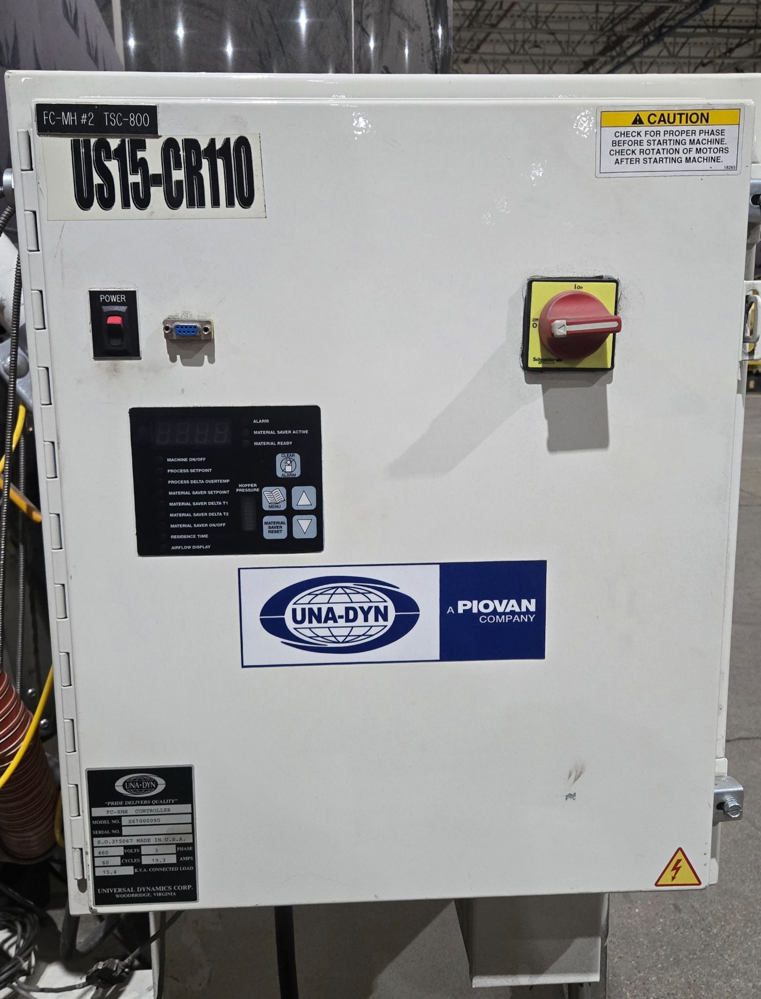 UNA-DYN US15-CR110 Hopper Dryer System FC-XMH USED 3