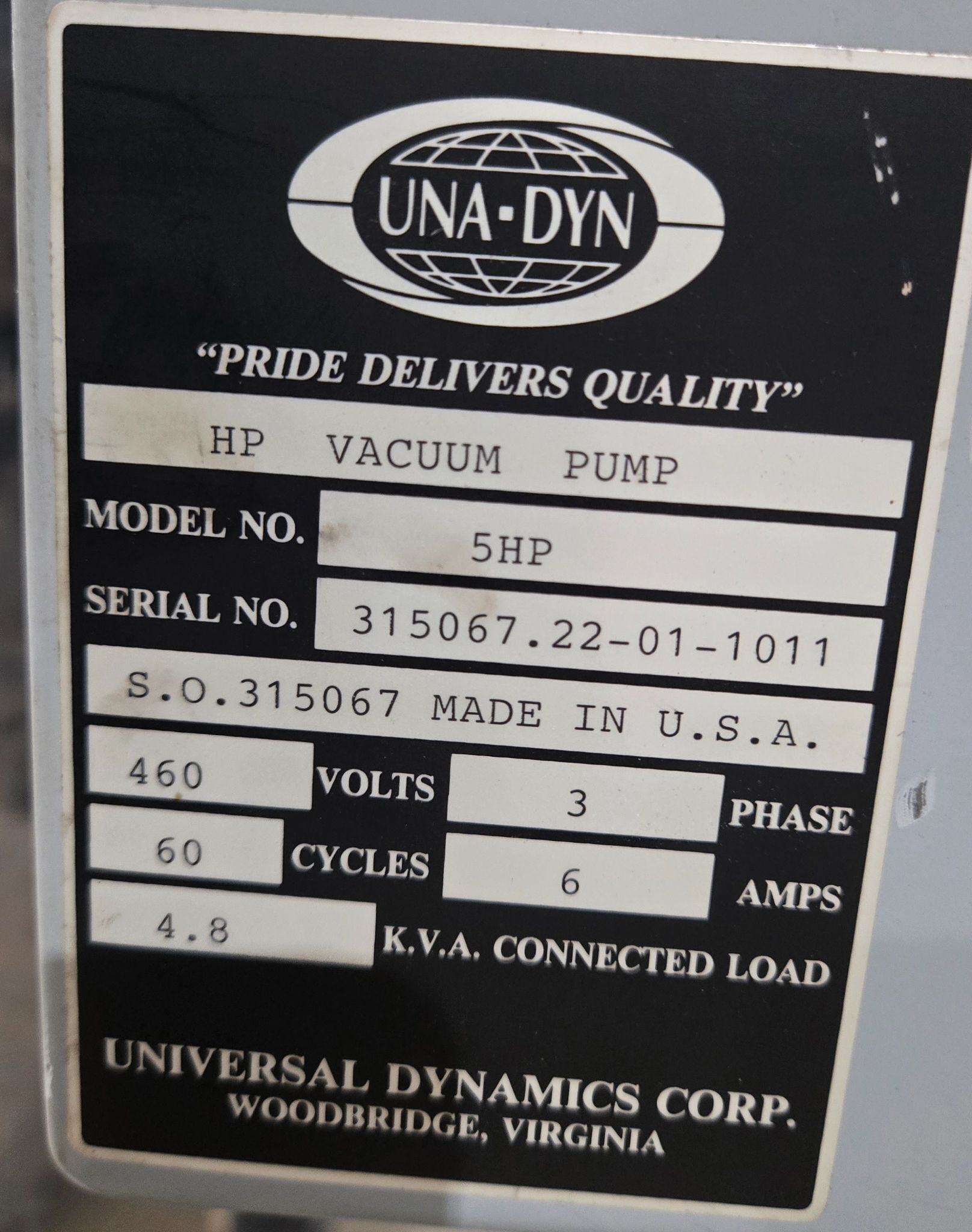 UNA-DYN 5HP Vacuum Pump System US15‑VS504 USED 7