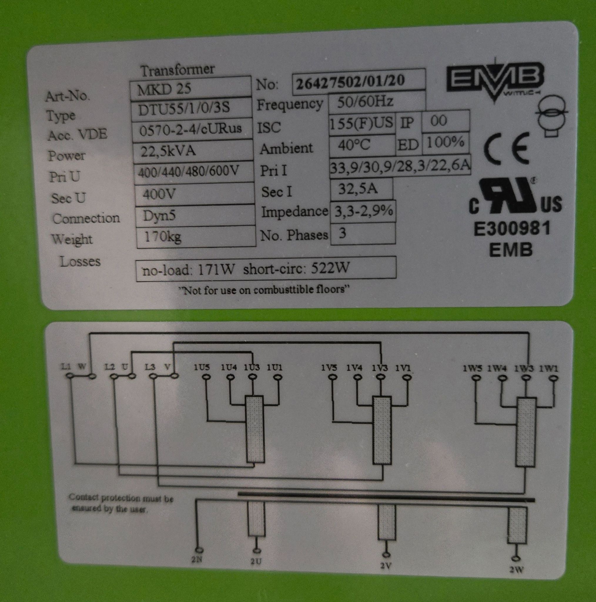 EMB MKDG25 22.5kVA 3‑Phase Transformer 400V USED 4