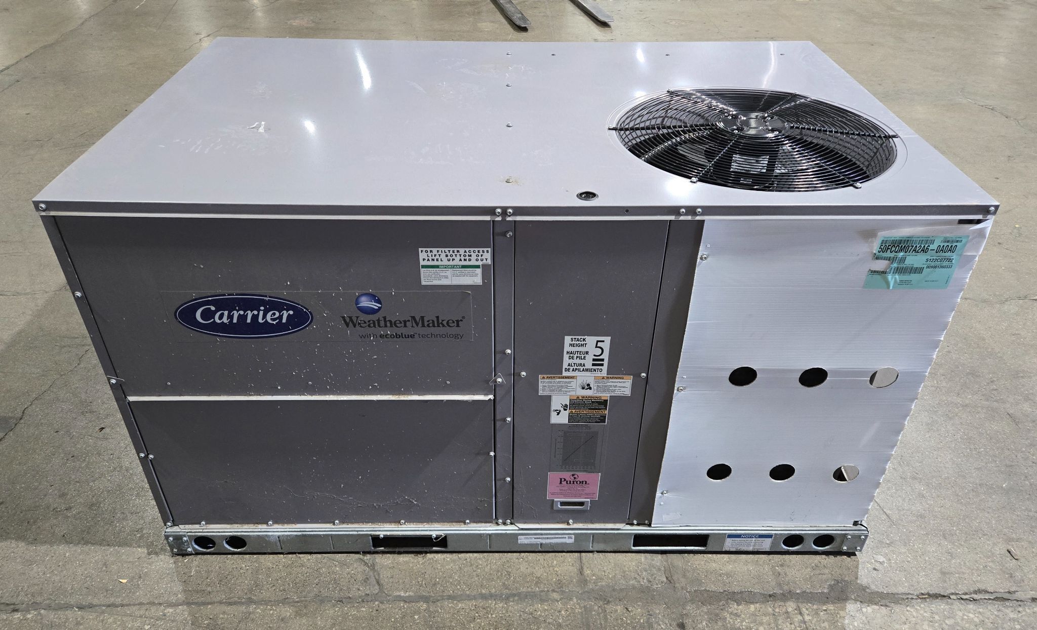 Carrier WeatherMaker 50FCQM07A2A6-A0A0A0 Packaged Rooftop HVAC Unit 460V USED 3