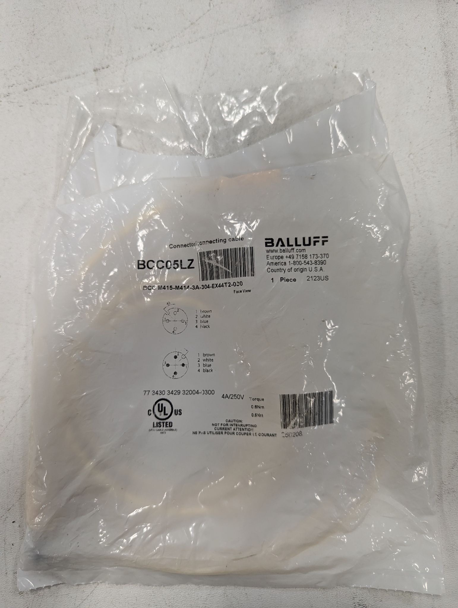 BALLUFF BCC M415-M414-3A-304-EX44T2-030 M12 Sensor Cable 3m NEW 0
