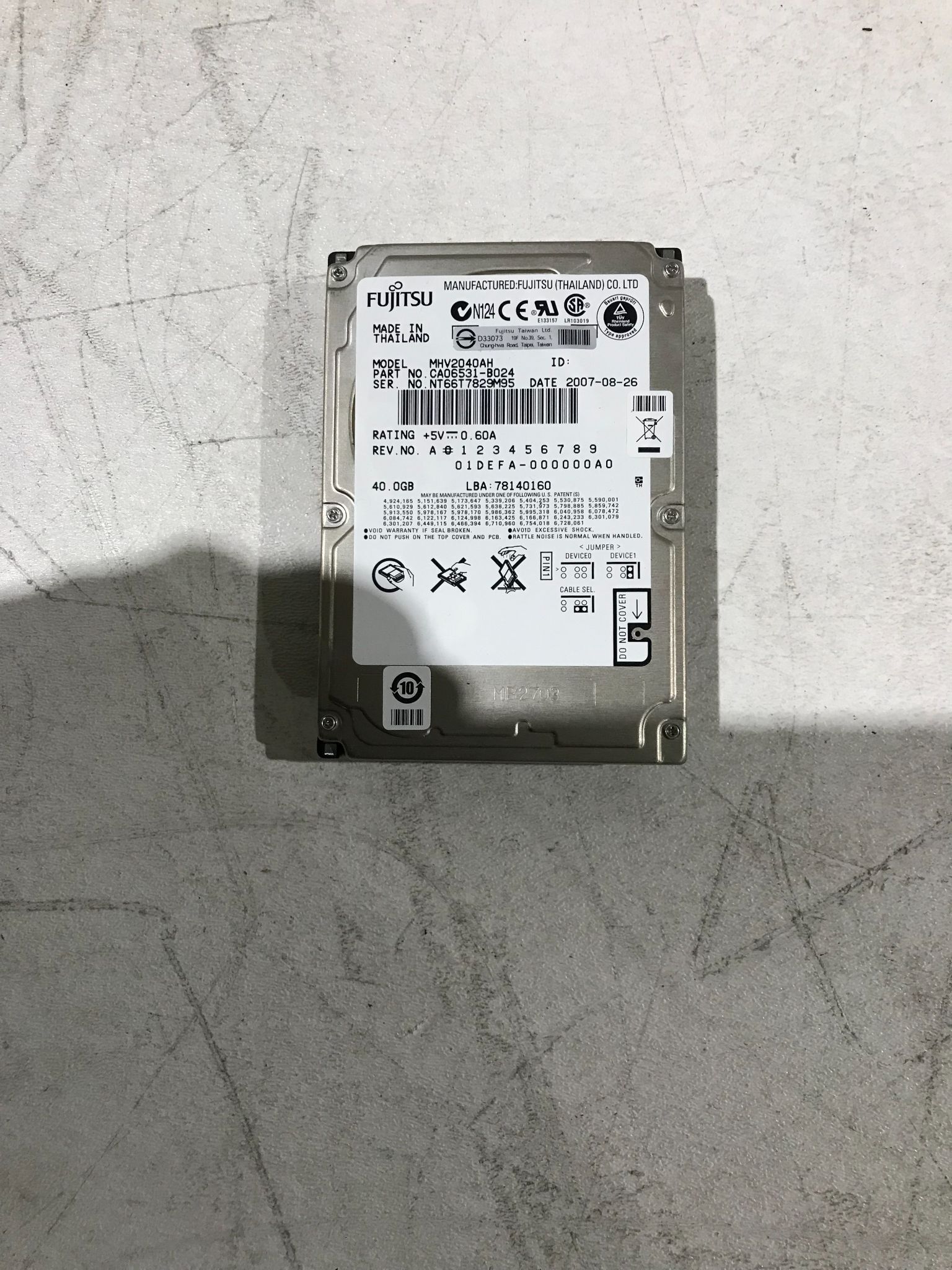 FUJITSU MHV2040AH 40GB 2.5‑Inch IDE Hard Drive NEW 0