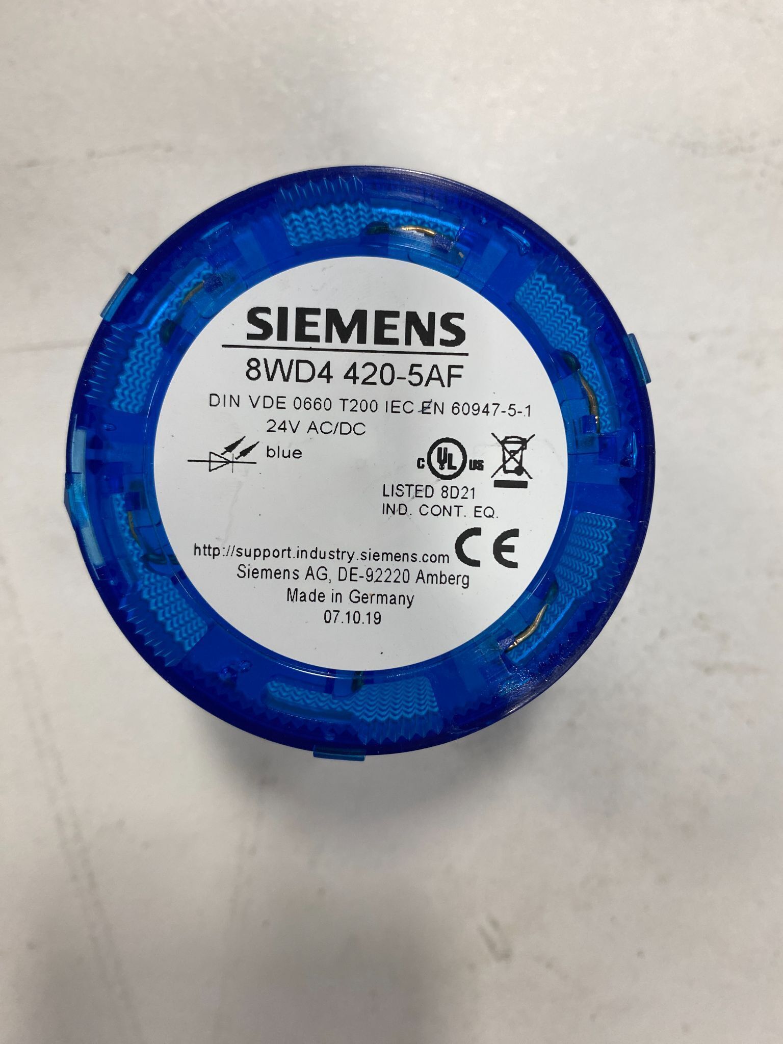 SIEMENS 8WD4 420‑5AF Blue LED Signal Light NEW 0