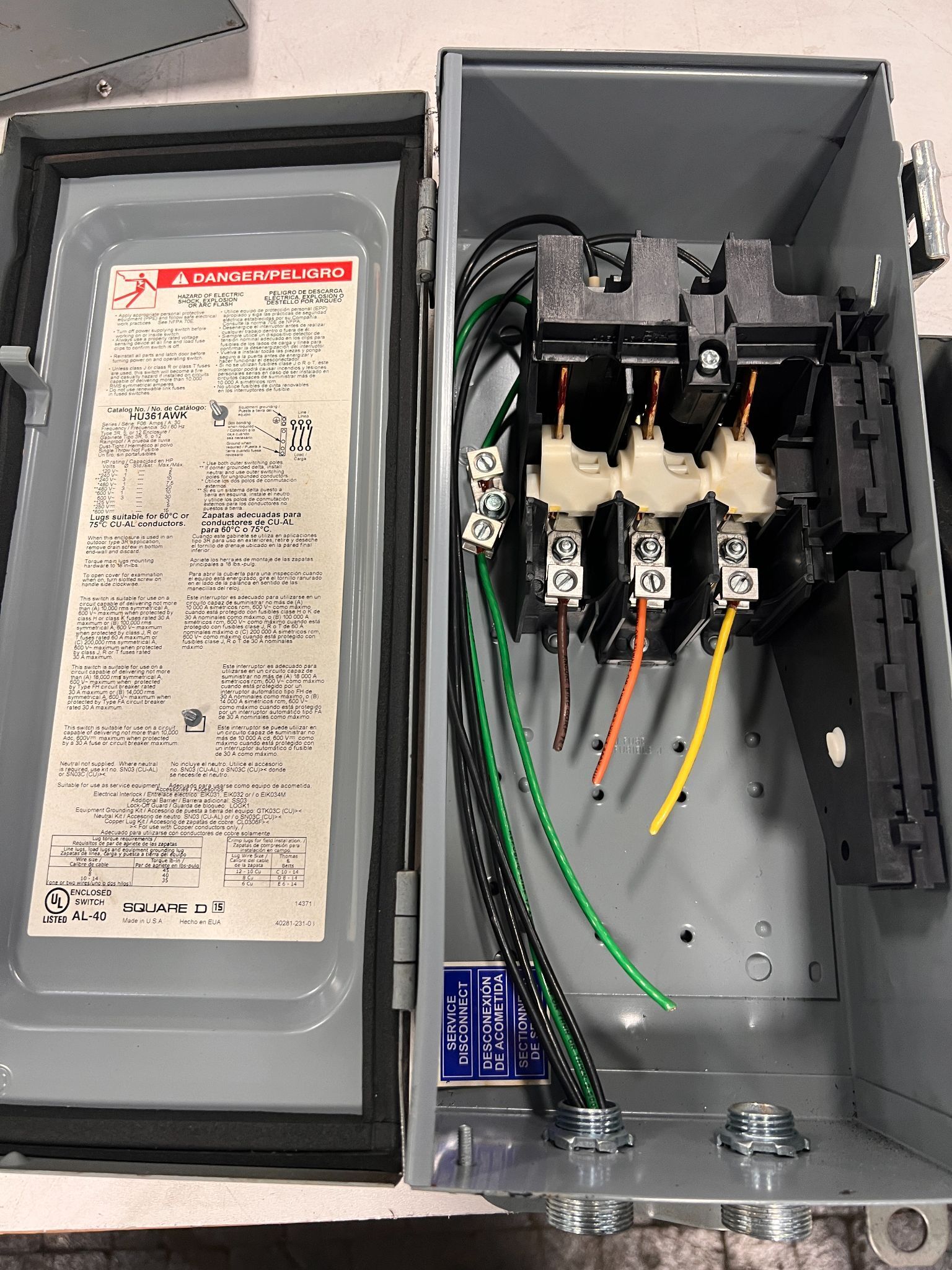 SQUARE D 40275-990-02 Safety Disconnect Switch USED 1