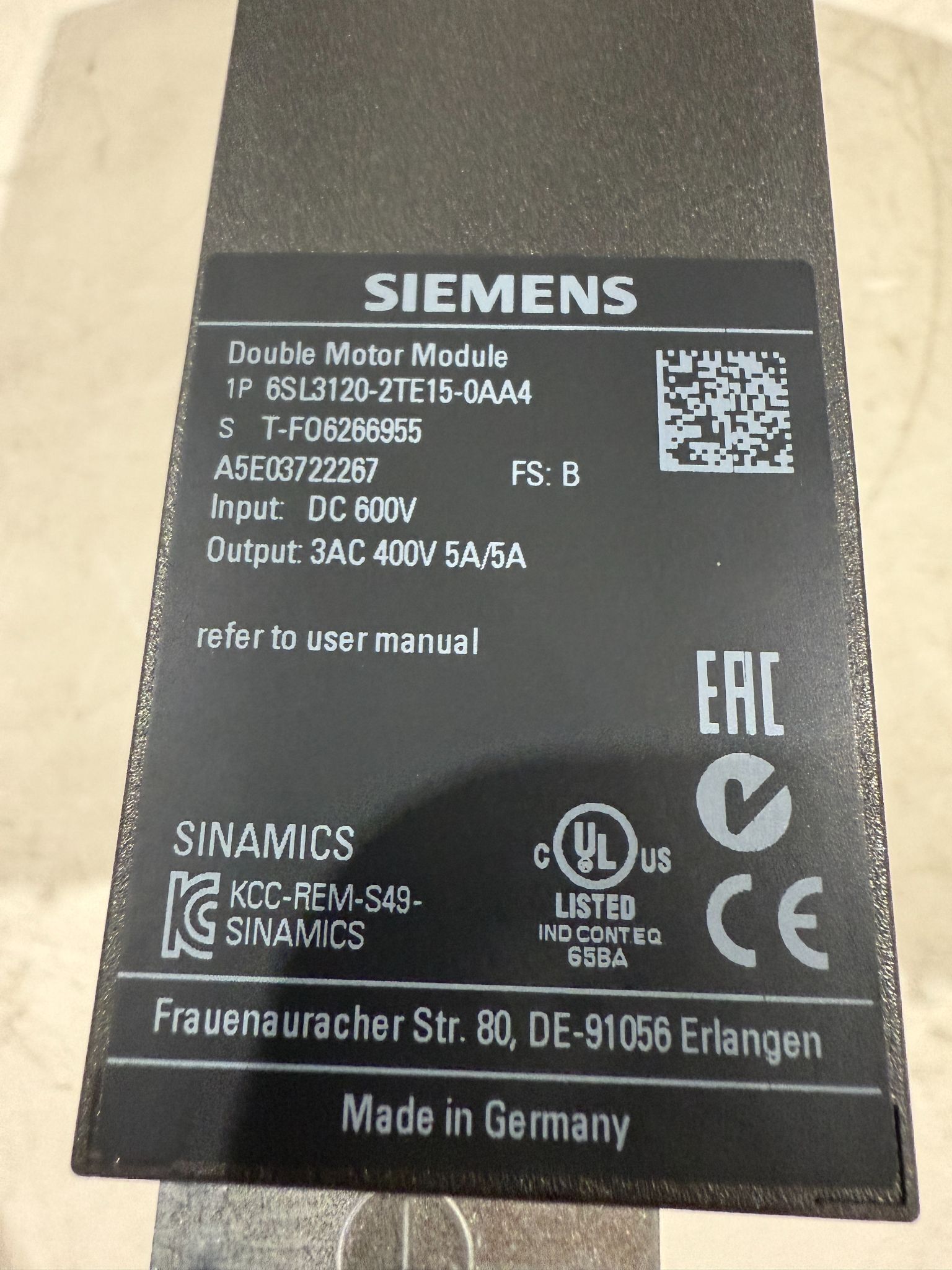 SIEMENS 6SL3120‑2TE15‑0A44 SINAMICS Double Motor Module NEW 4