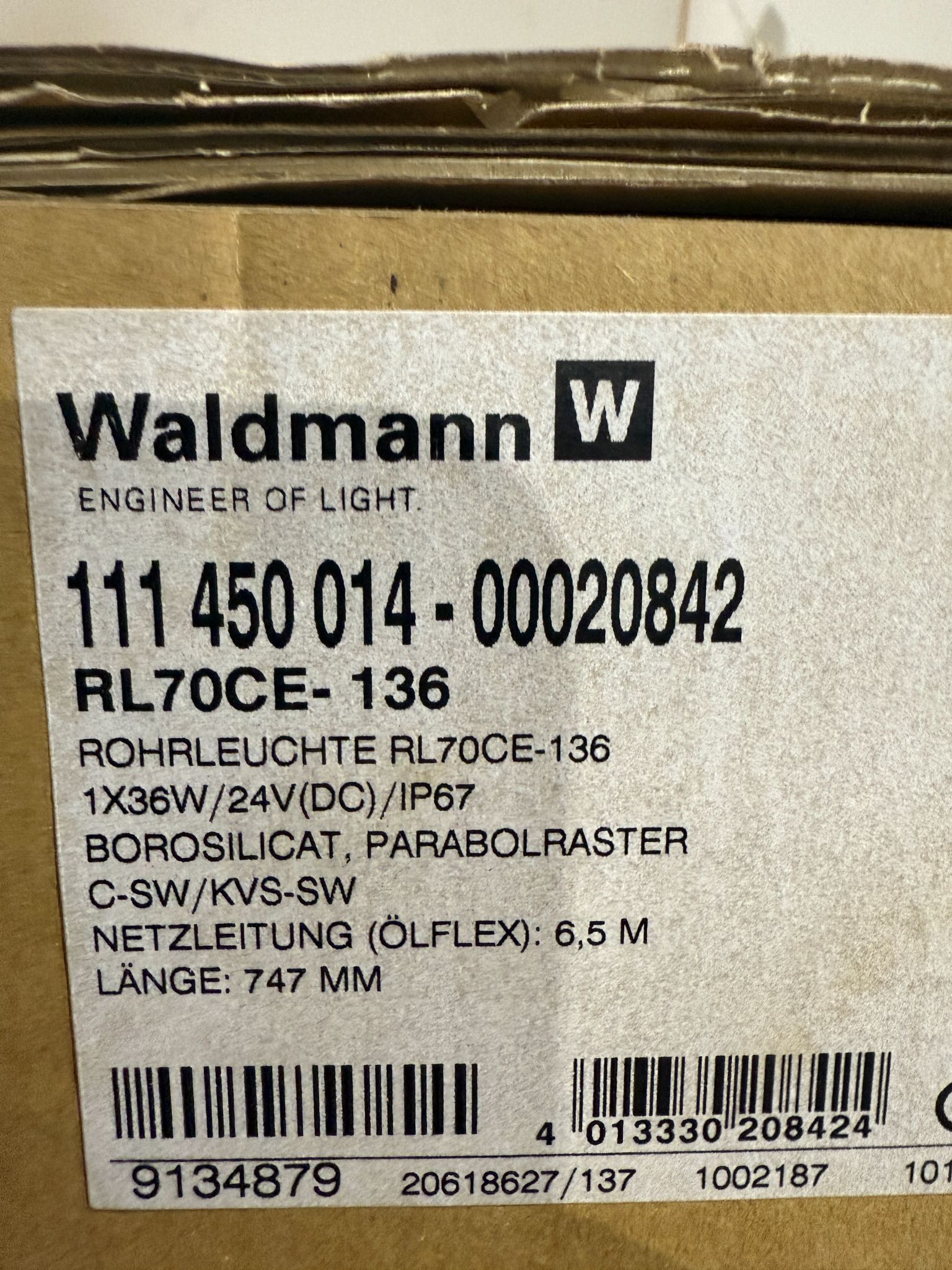 WALDMANN RL70CE‑136 Industrial Machine Light 24 VDC NEW 0