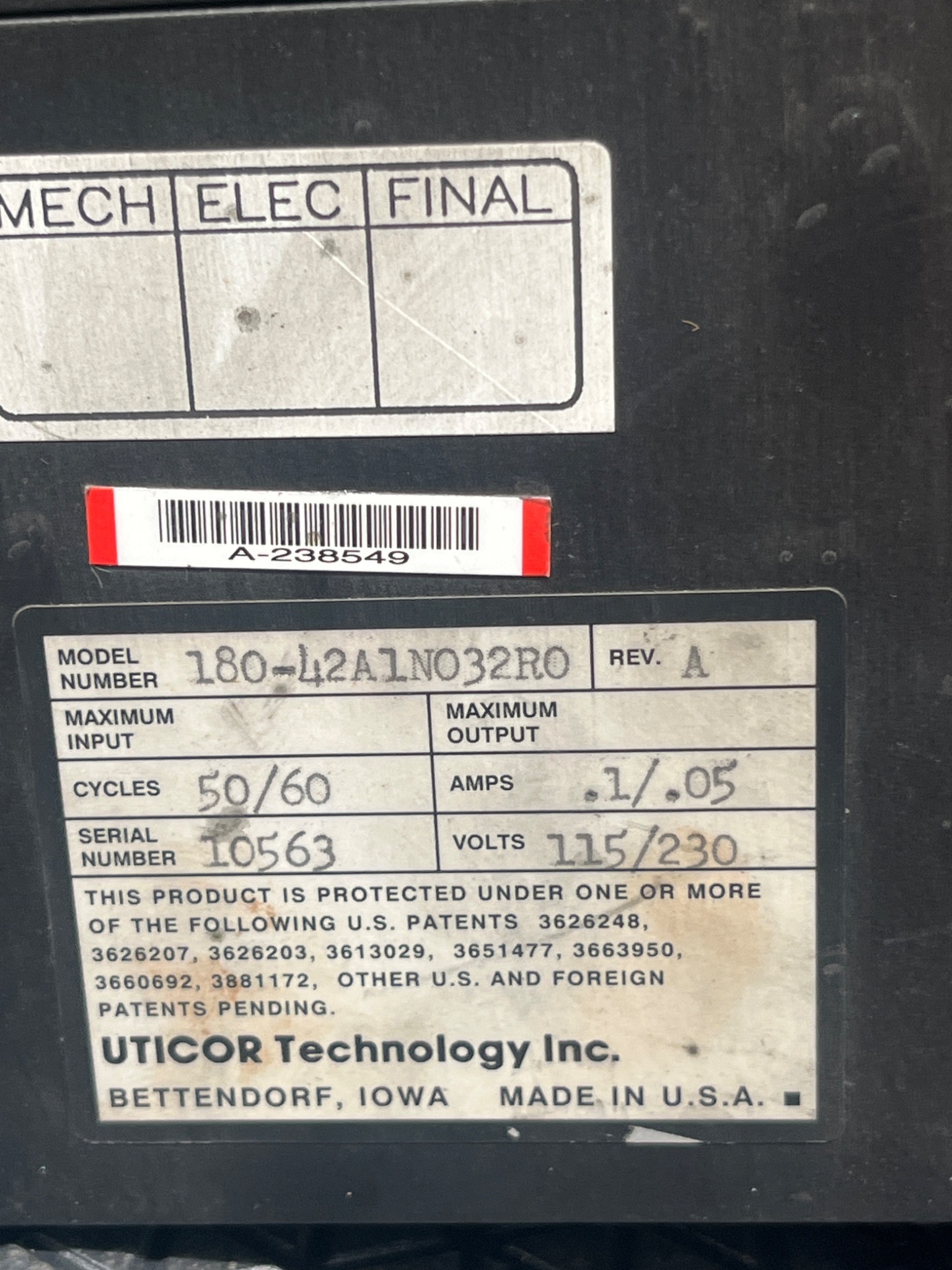 UTICOR 180‑42A1N032R0 Operator Interface Panel USED 5