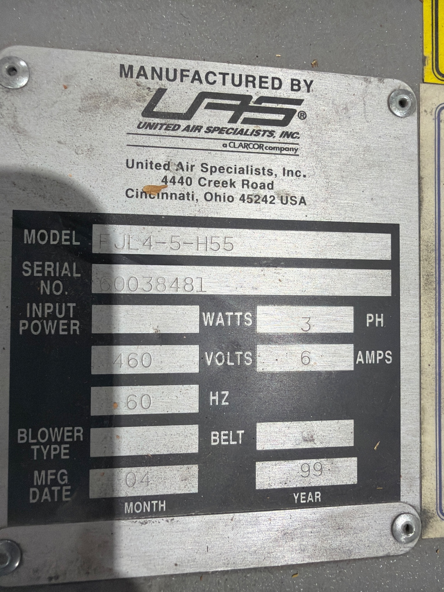 UNITED AIR SPECIALISTS FJL4‑5‑H55 Dust Collector with Hopper Unit USED 7