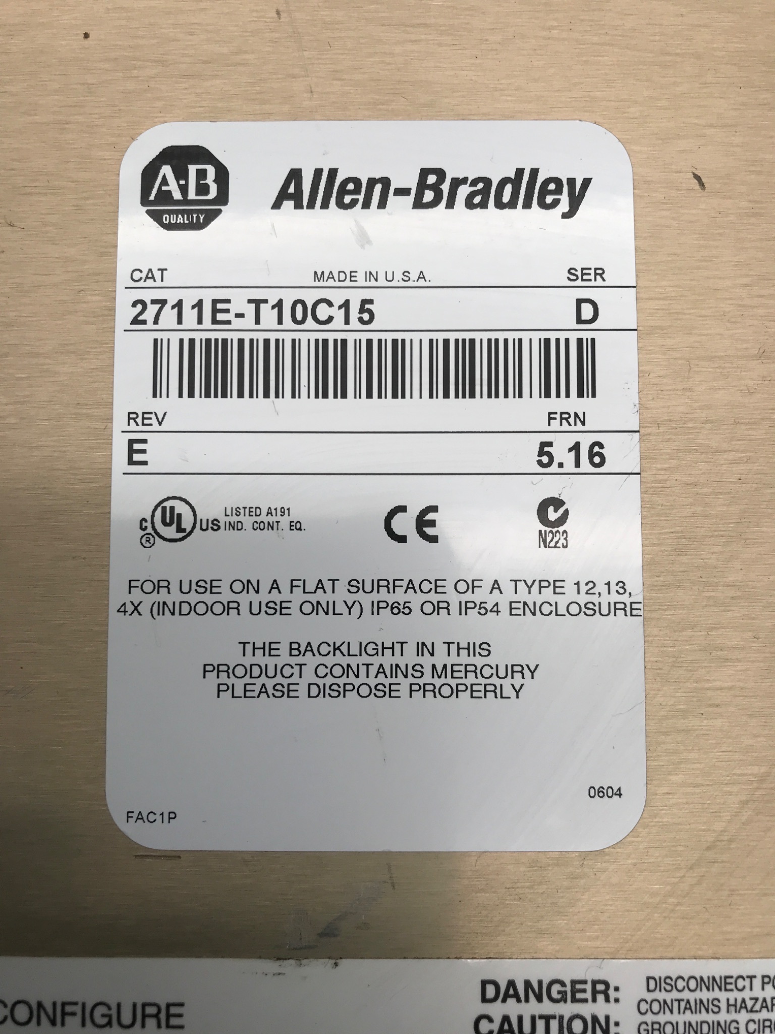 ALLEN‑BRADLEY 2711E‑T10C15 PanelView 1000 HMI USED 5