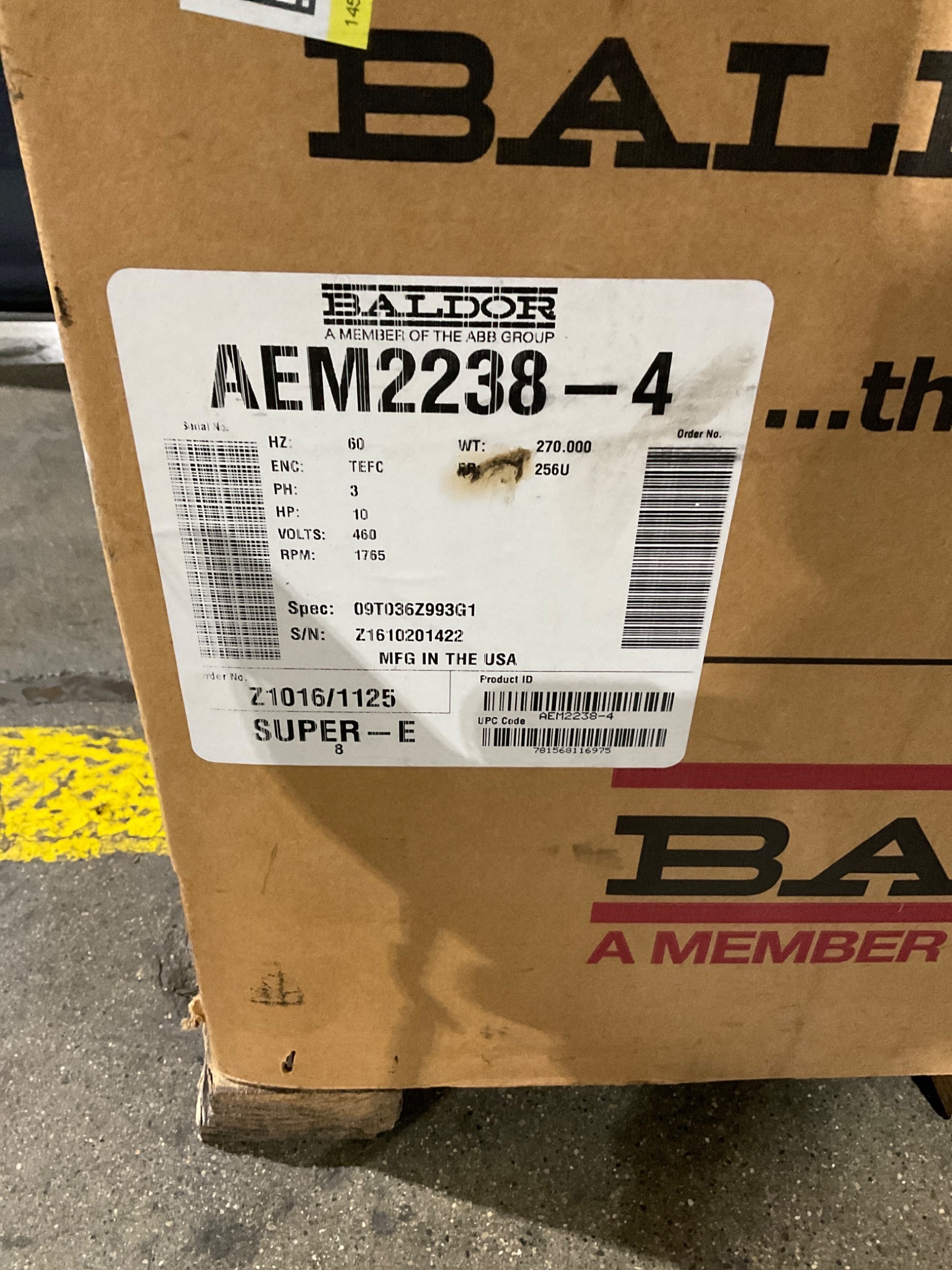 BALDOR AEM2238-4 10 HP AC Motor 460V 3‑Phase TEFC NEW 1