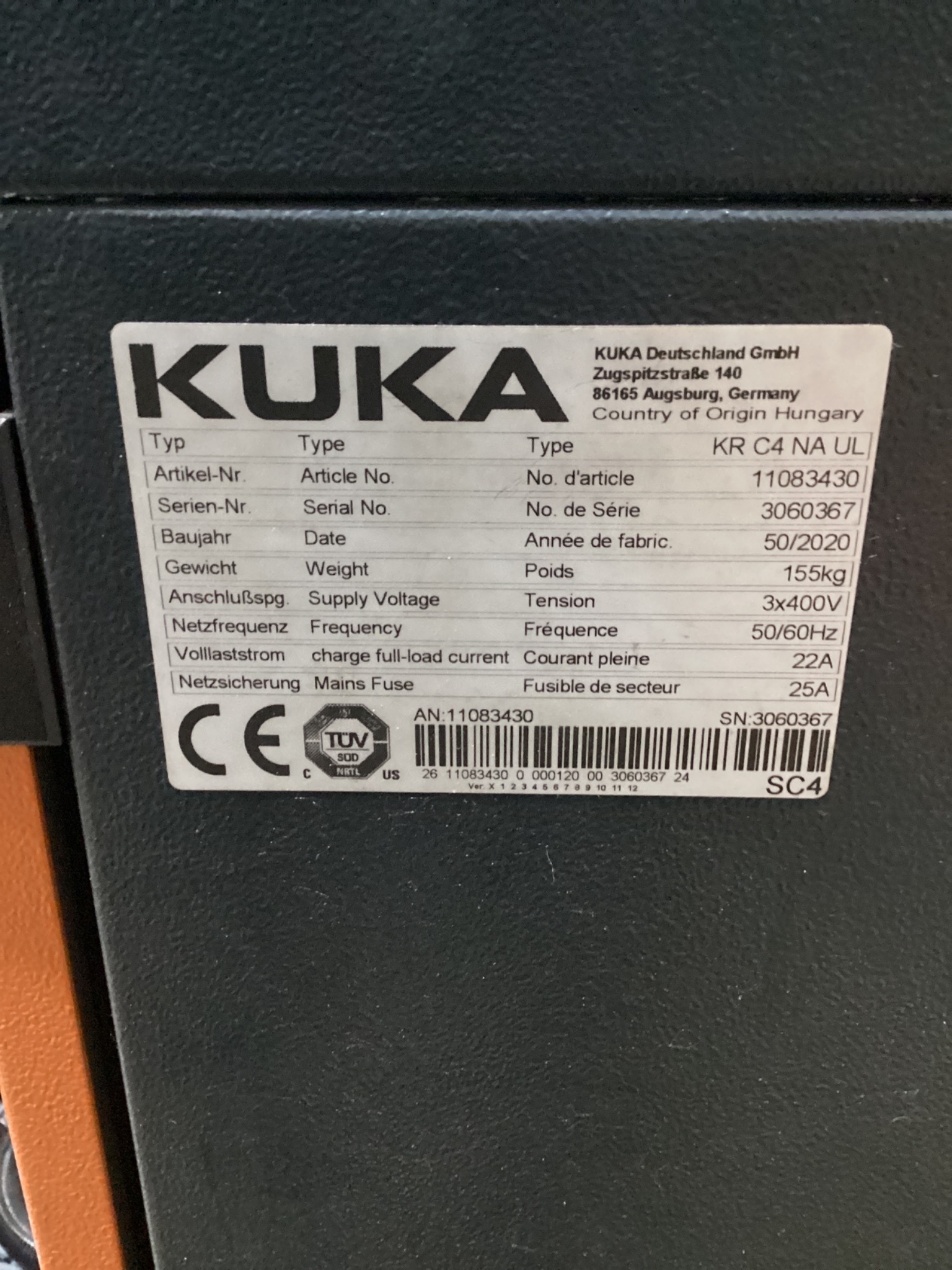 KUKA KR 120 R3900 ULTRA K/FLR ROBOT W/ KR C4 CONTROLLER 6-AXIS 120KG 3900MM USED 5