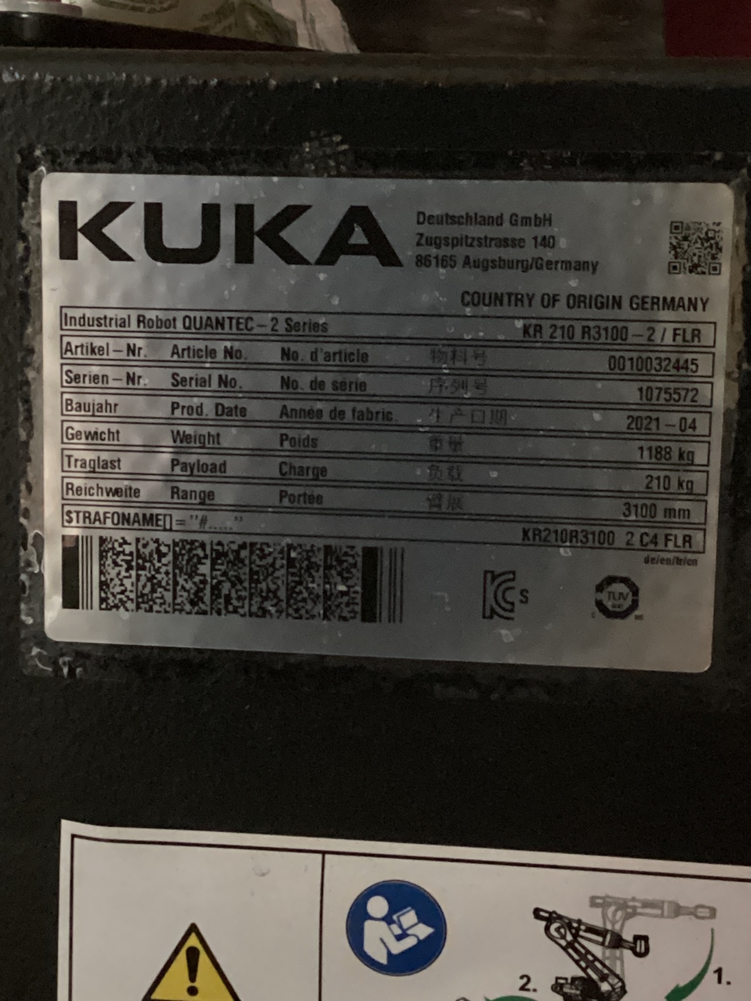 KUKA KR 210 R3100-2/FLR Robot Complete w/ KR C4 NA Controller NEW 7