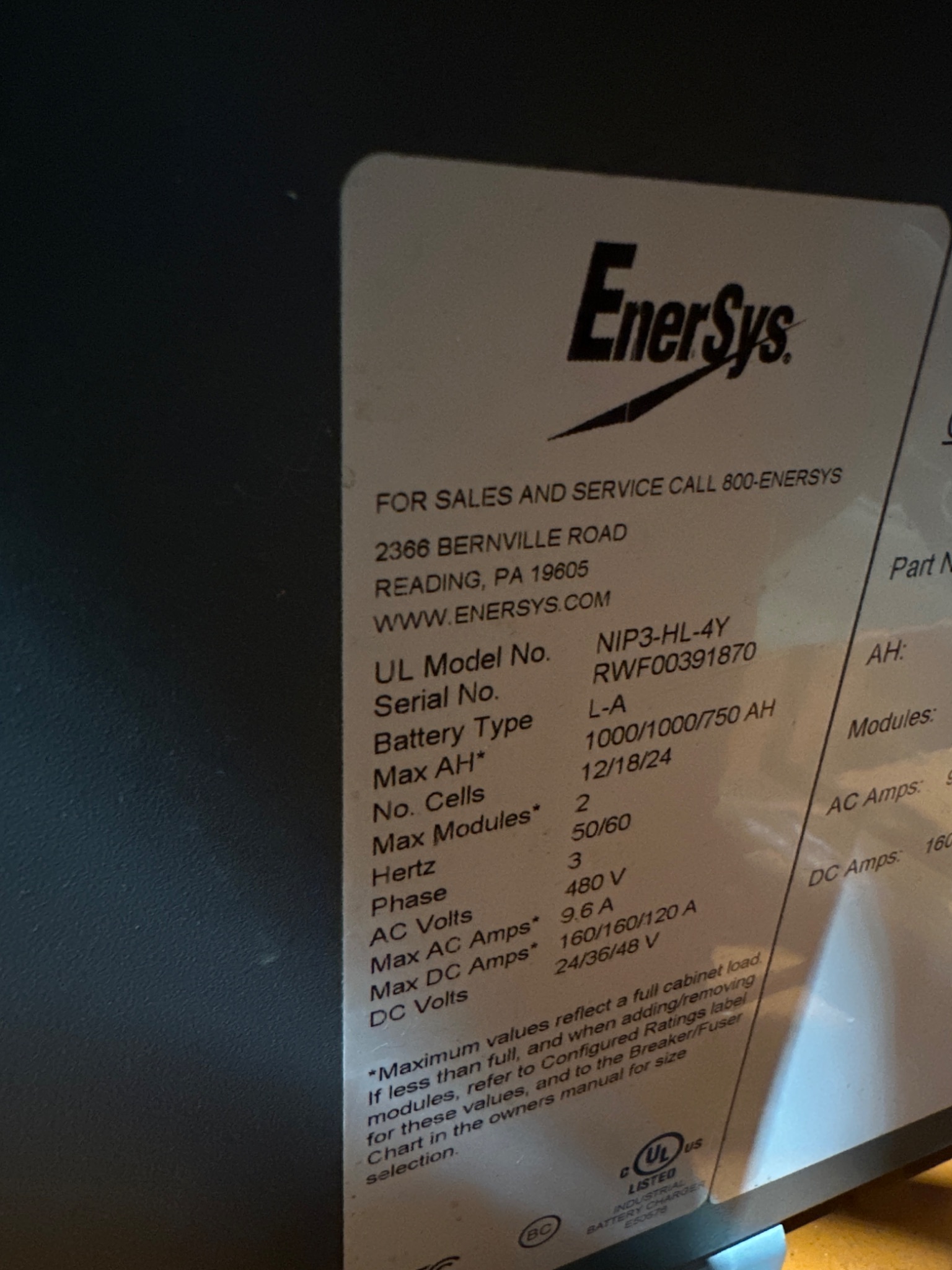 EnerSys NIP3-HL-4Y NexSys+ Battery Charger USED 5