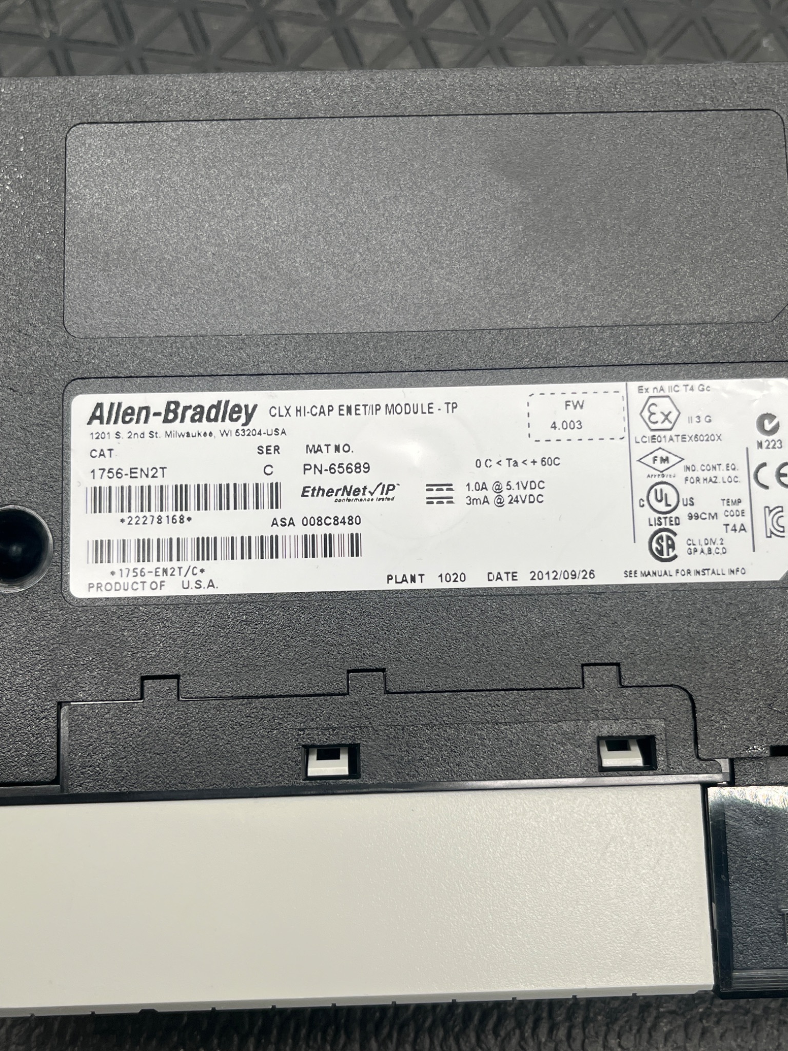 ALLEN‑BRADLEY 1756‑EN2T/C ControlLogix EtherNet/IP Module USED 5