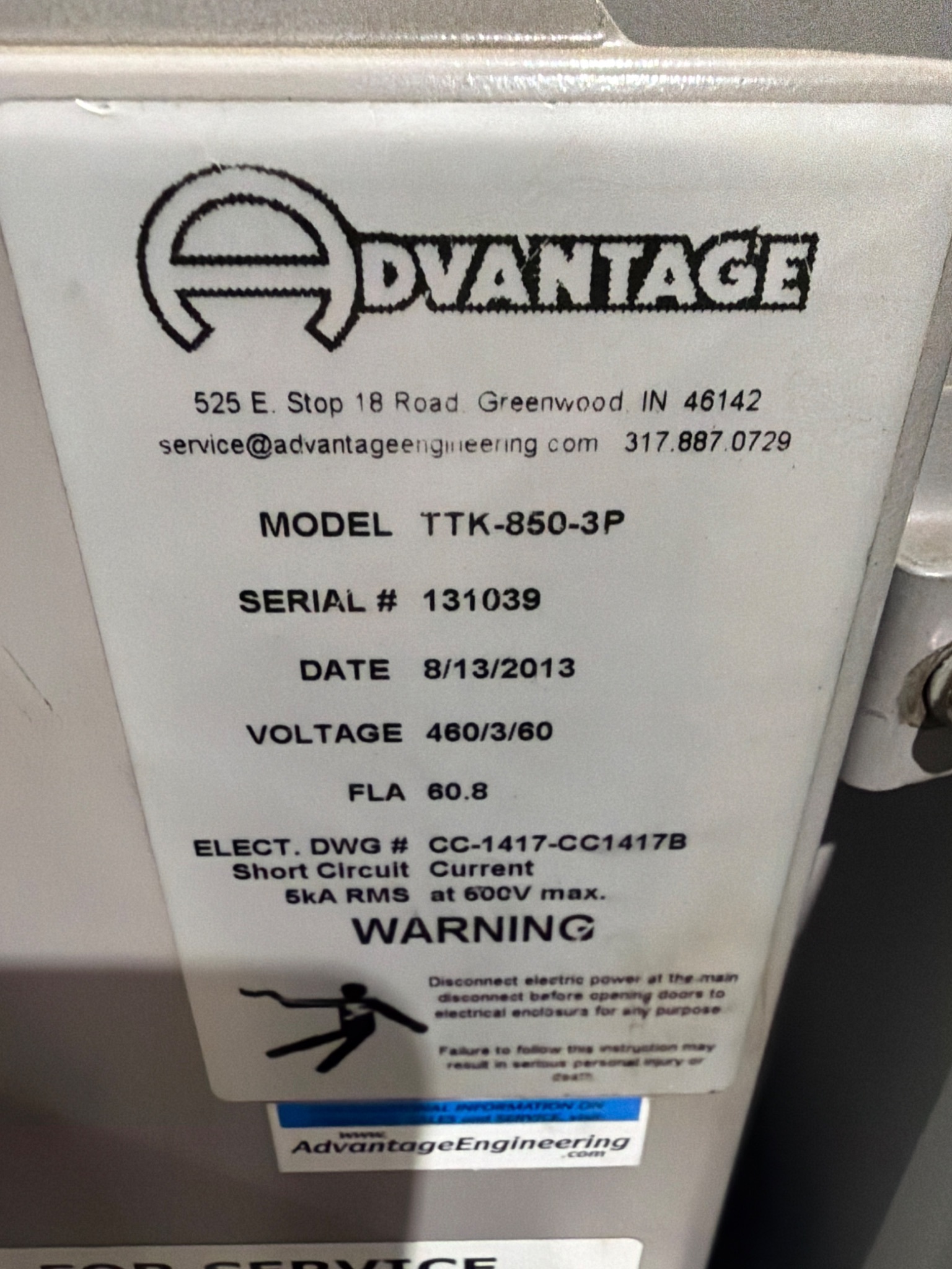 ADVANTAGE ENGINEERING TTK‑850‑3P Pump Tank Station USED 13