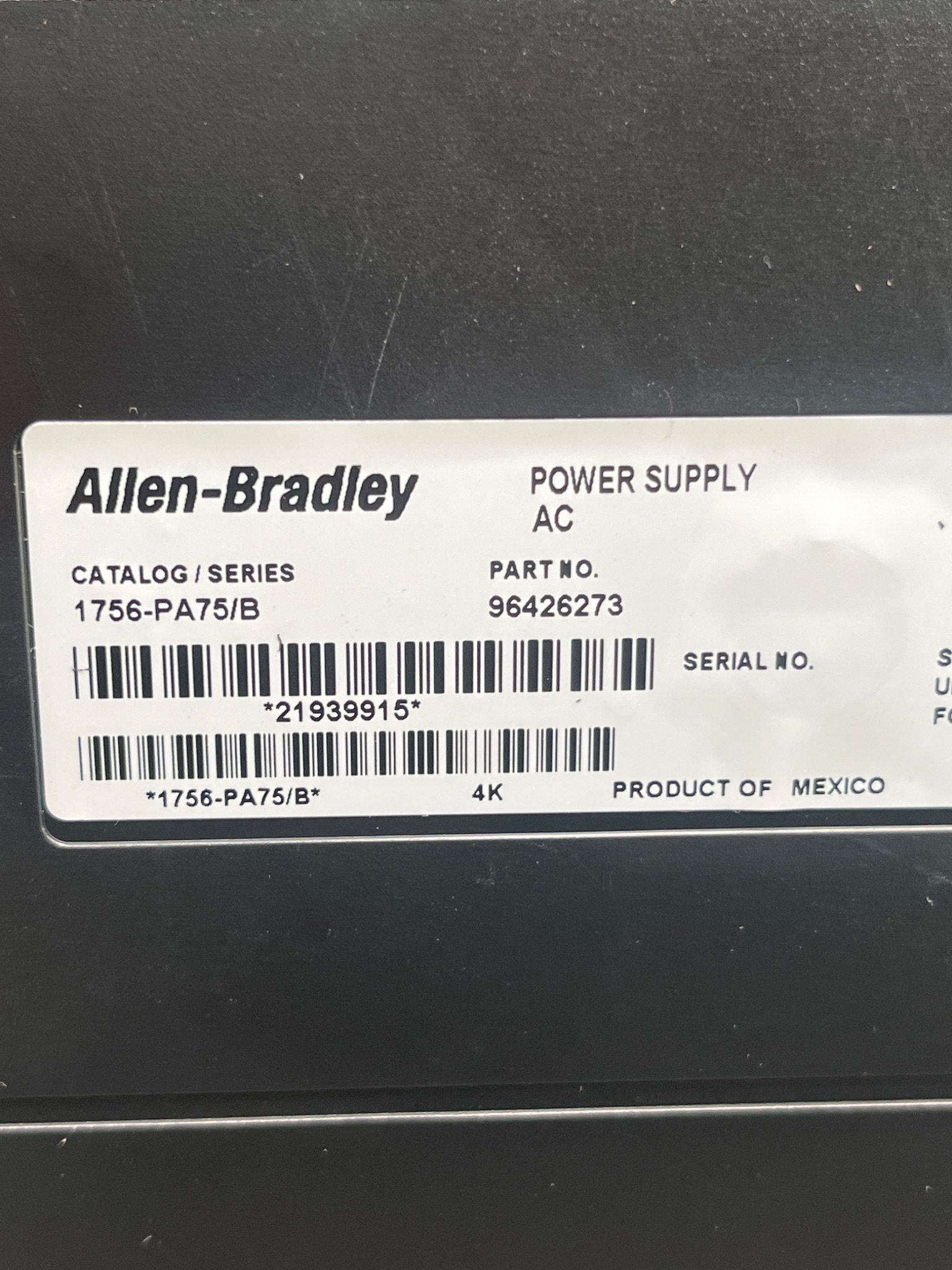 ALLEN‑BRADLEY 1756‑PA75/B ControlLogix AC Power Supply USED 6