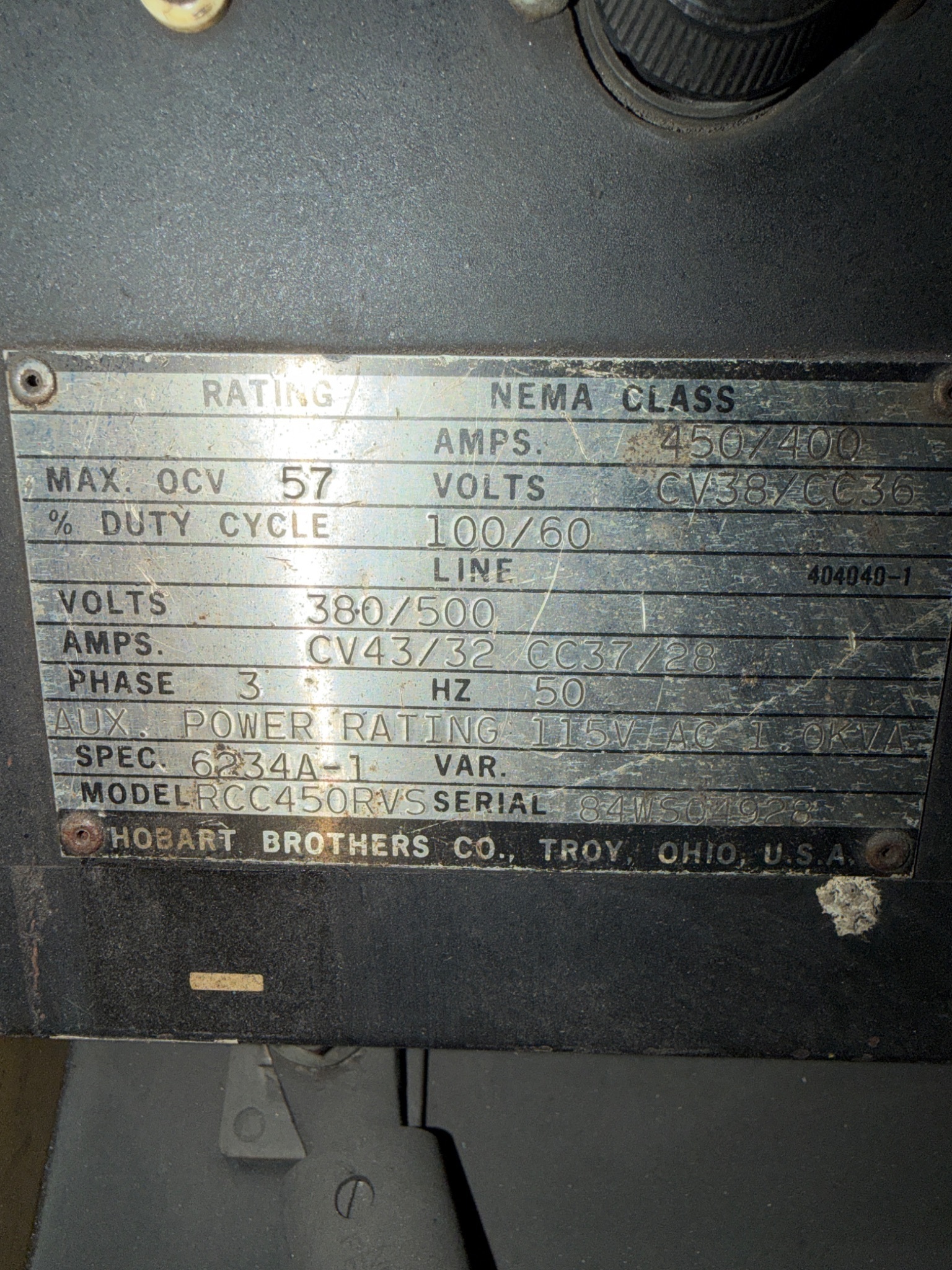 HOBART RCC450RVS Constant Current Welding Power Source USED 3