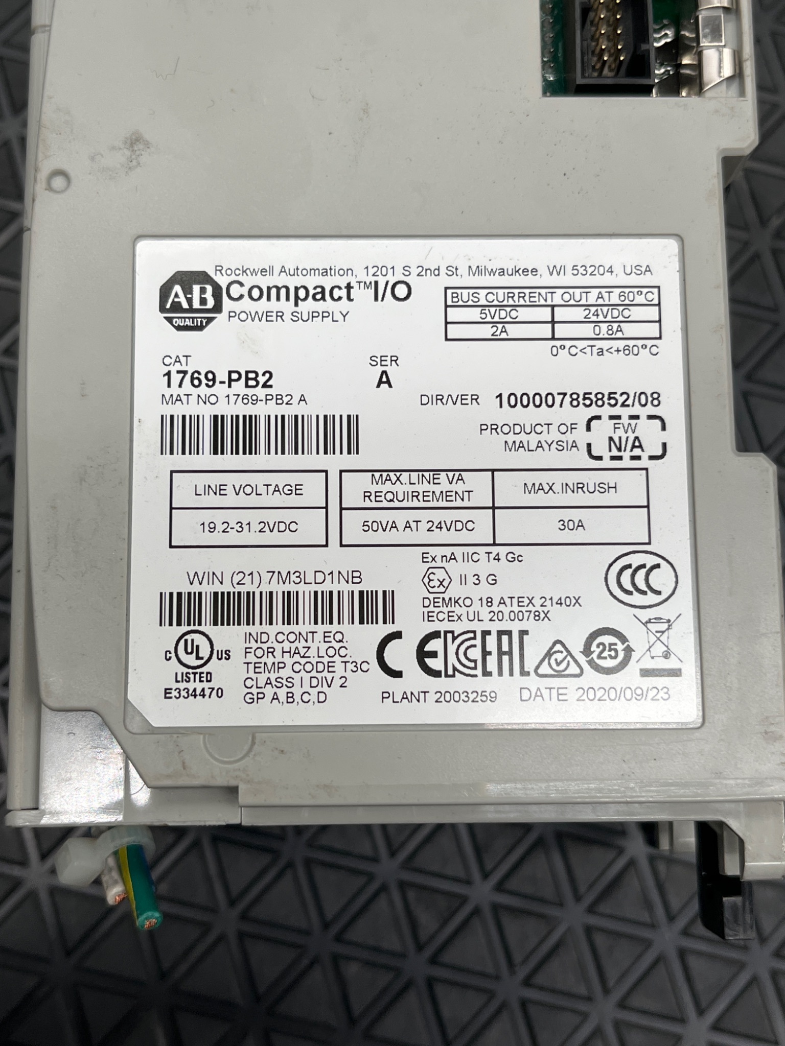 ALLEN‑BRADLEY 1769‑PB2/A Compact I/O Power Supply USED 6