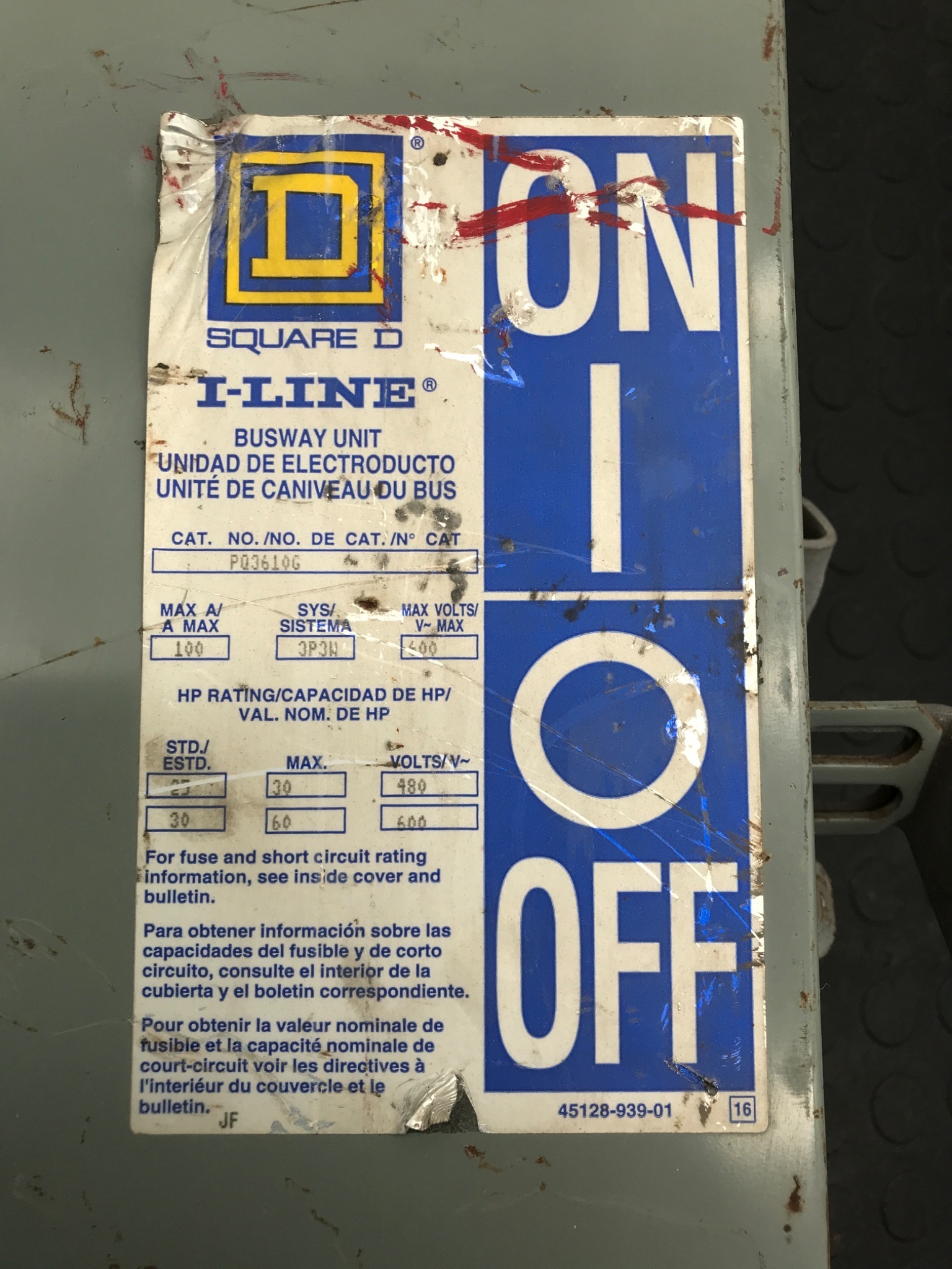 SQUARE D PQ3610G I‑Line Busway Unit USED 2
