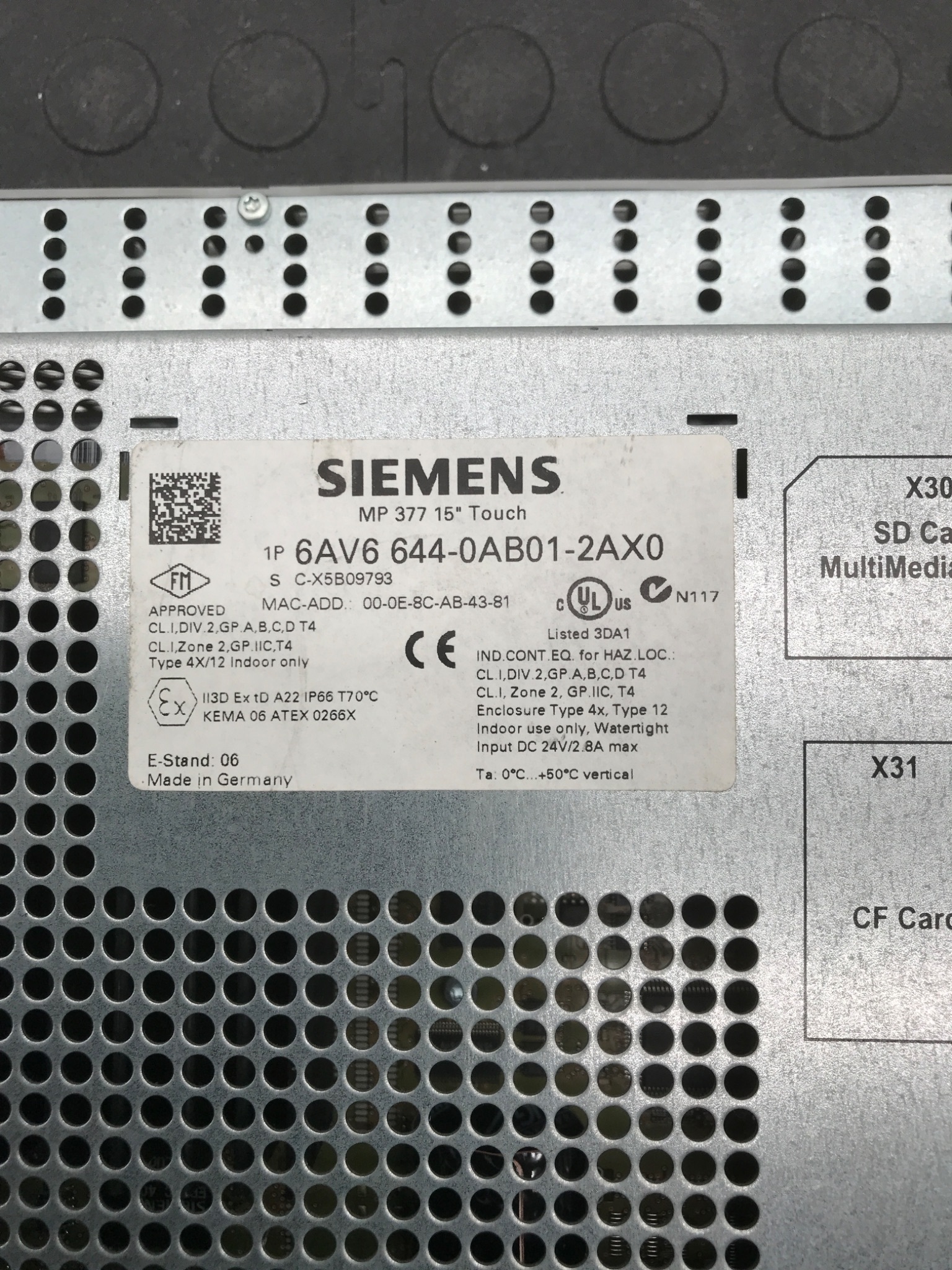 SIEMENS 6AV6644-0AB01-2AX0 SIMATIC MP 377 15" Touch Panel NEW NO BOX 3