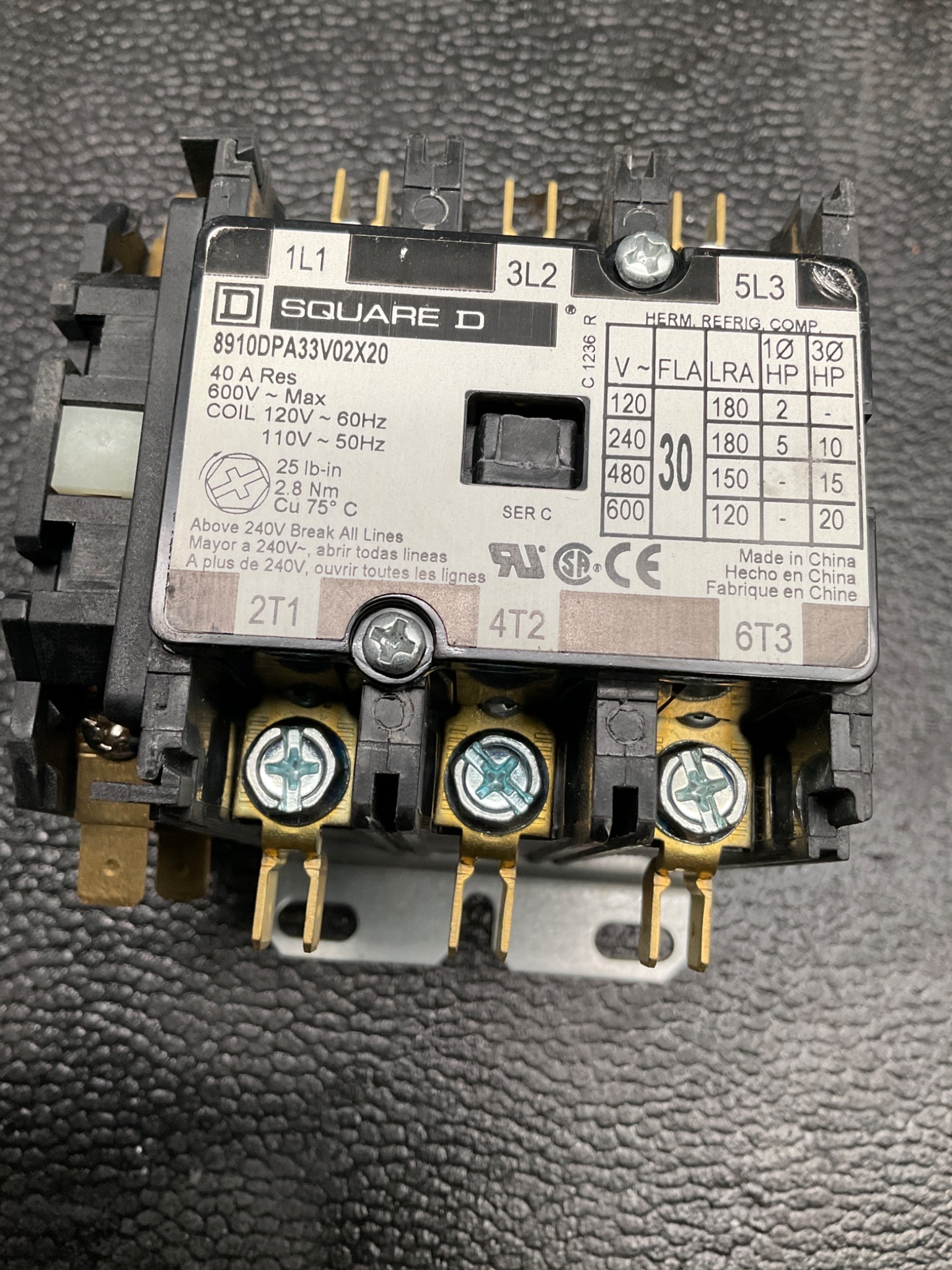 SQUARE D 8910DPA33V02X20 Definite Purpose Contactor NEW 6