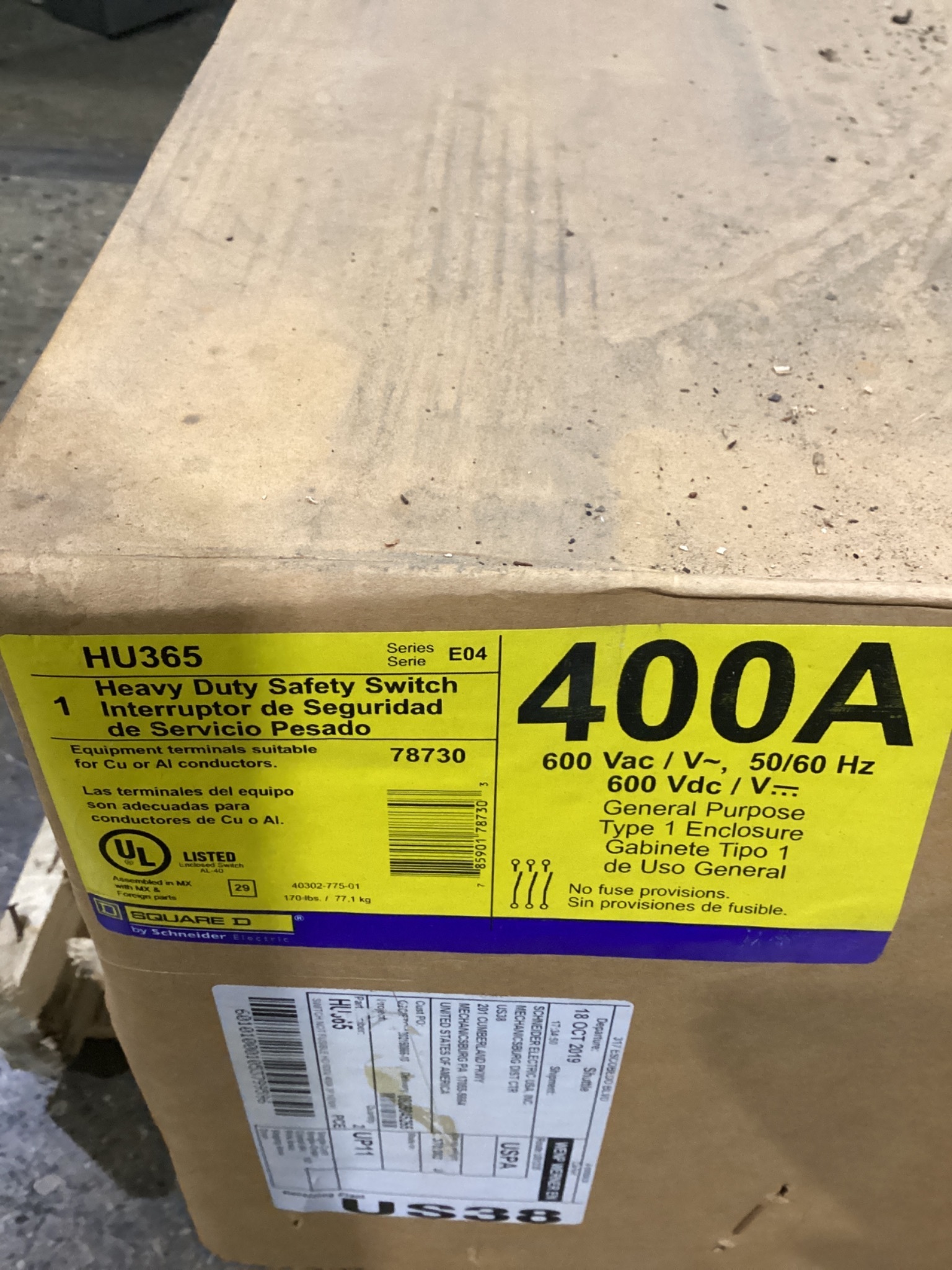 SQUARE D HU365 Heavy Duty Safety Switch 400A NEW 1