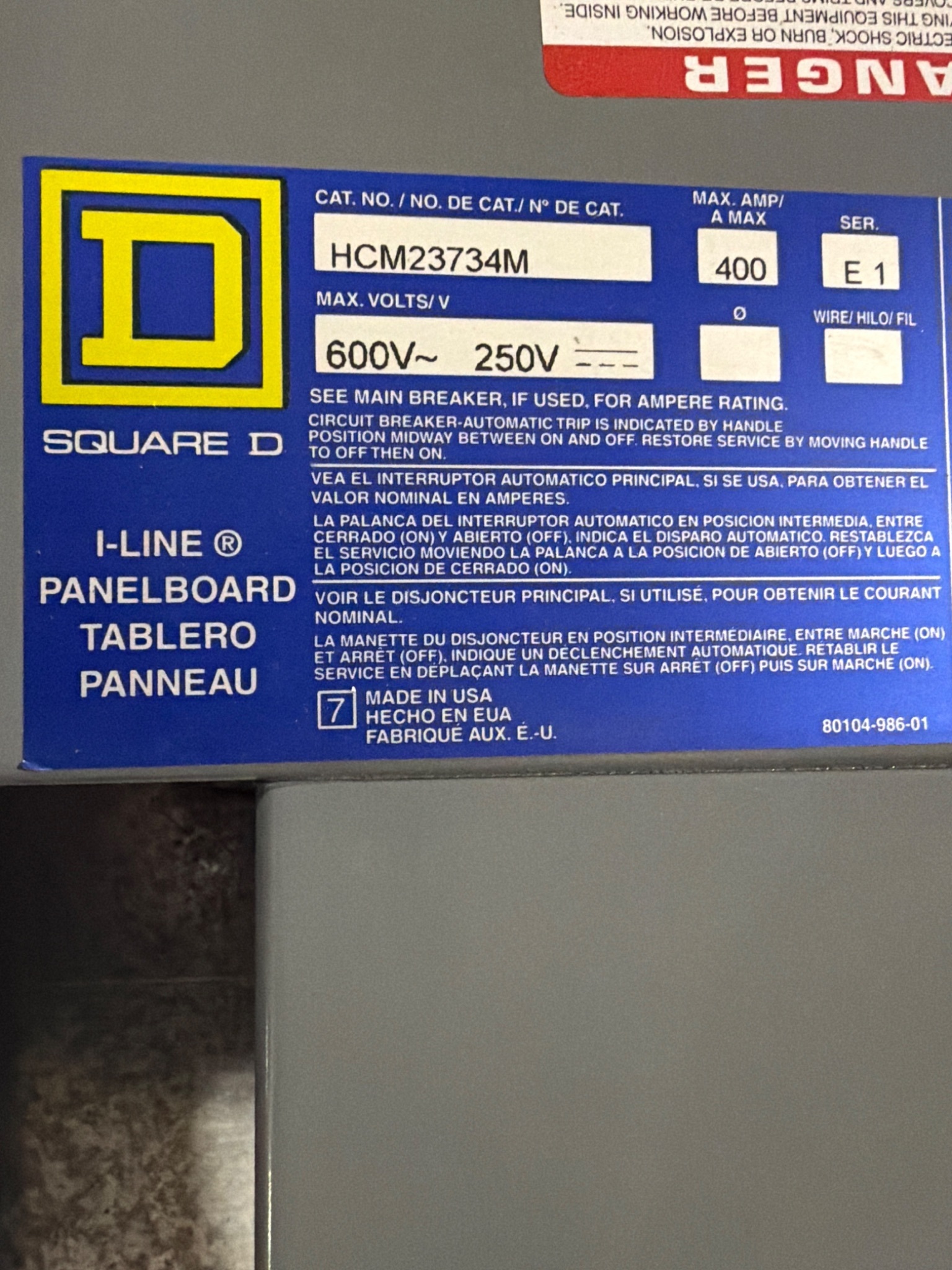 SQUARE D HCM23734M 400A I‑Line Panelboard USED 4