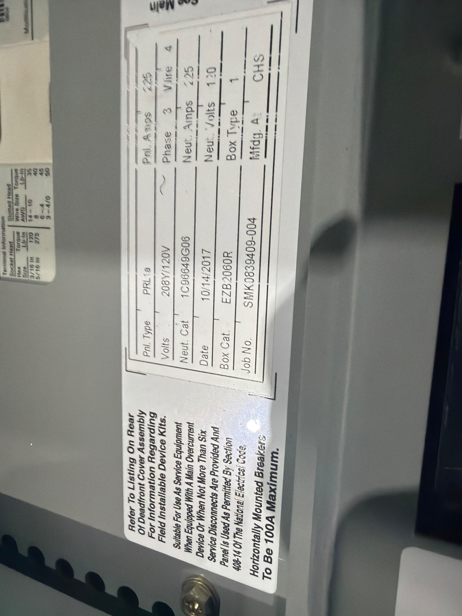 EATON PRL1A Panelboard 208/120V 100A 1PH USED 4