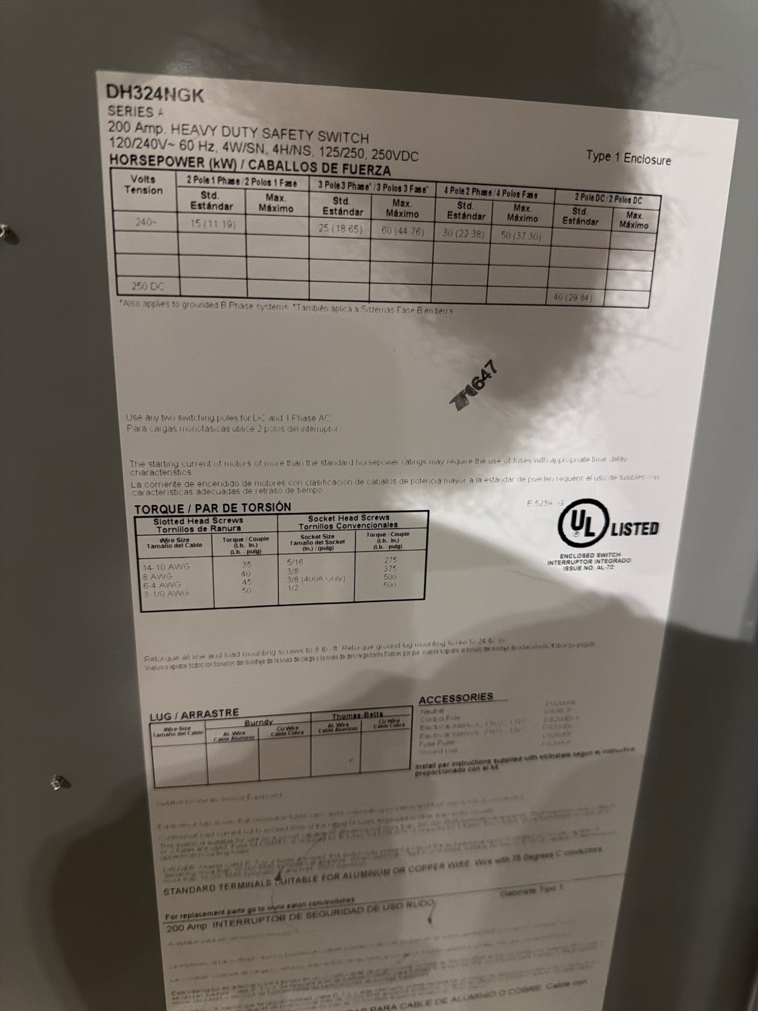 EATON DH324NGK 200A 240V 3‑Pole Fused Safety Switch NEMA 1 USED 5