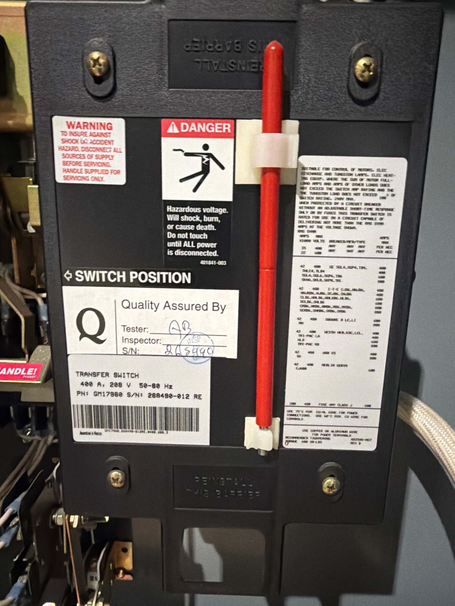 KOHLER KCT‑ACTC‑0400S 400A Automatic Transfer Switch 208V 3‑Phase NEW 5
