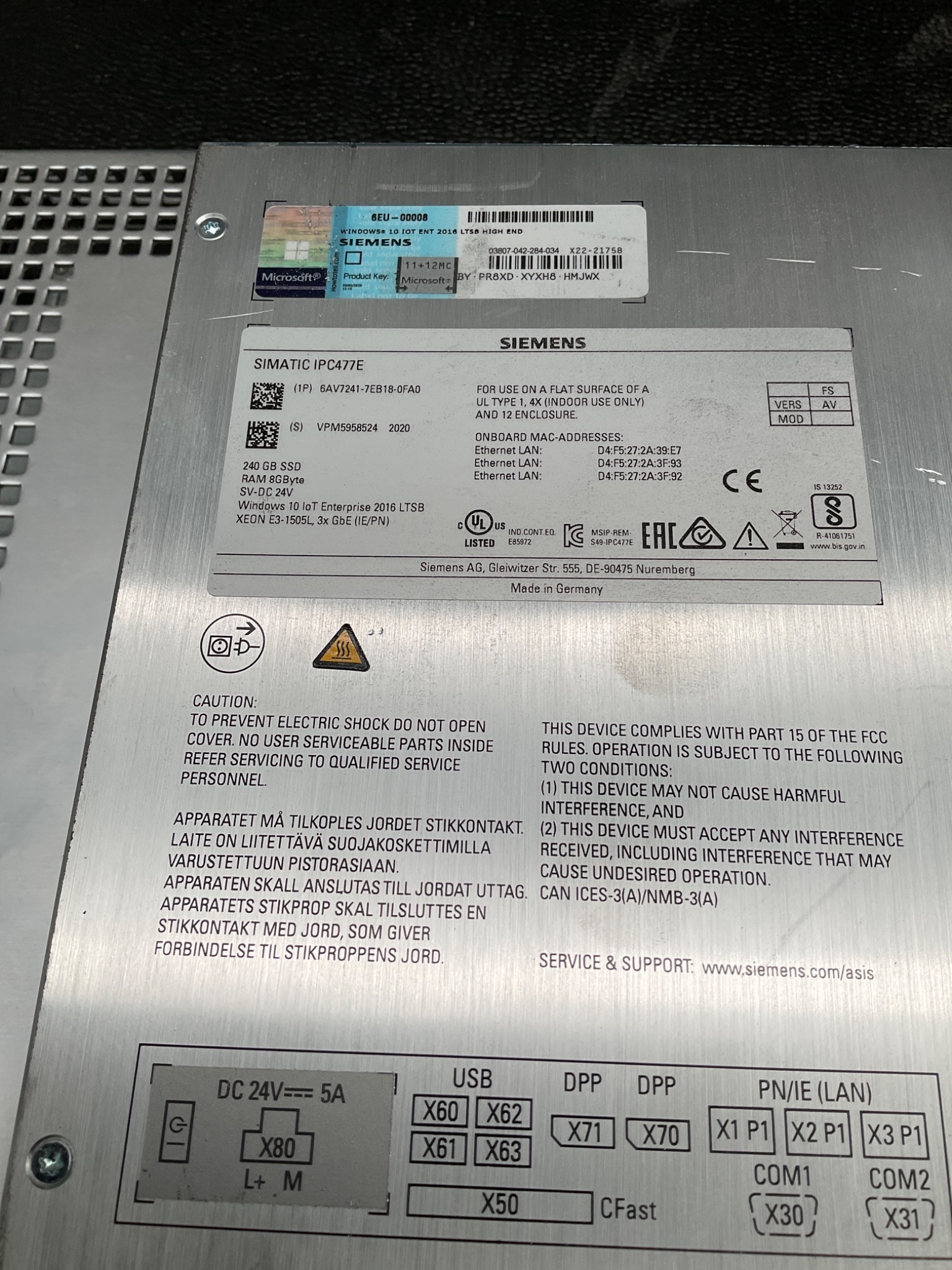 SIEMENS 6AV7241-7EB18-0FA0 SIMATIC IPC477E 18.5" Touch Panel PC USED 3