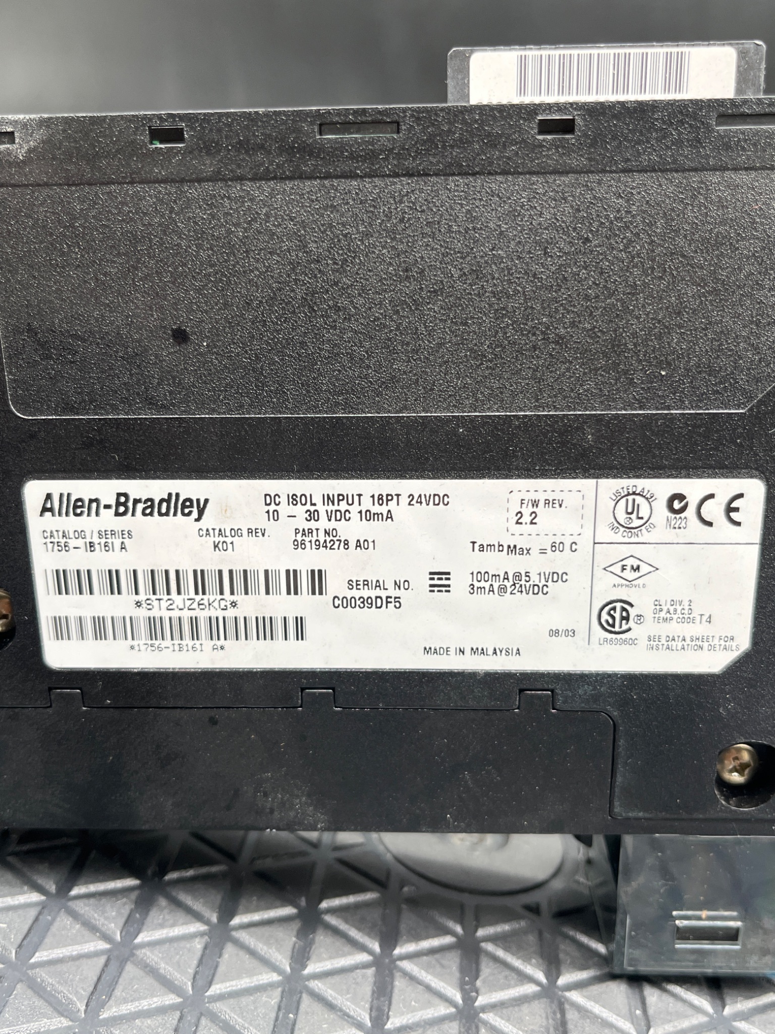 ALLEN BRADLEY 1756-IB16I Series A 24VDC Digital Input Module USED 5