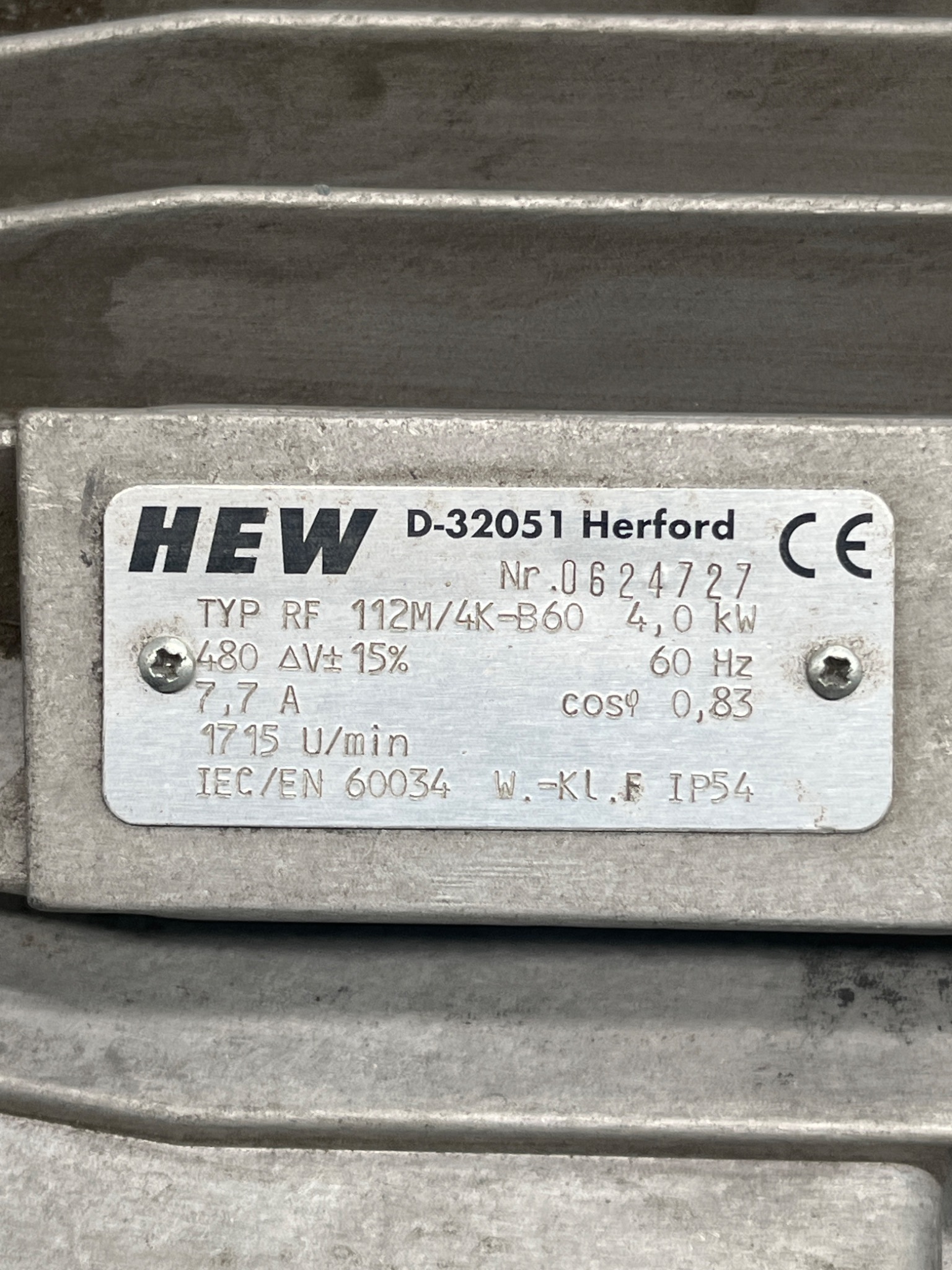 HEW RF 112M/4K-B60 4.0 kW 3 Phase AC Motor USED 4