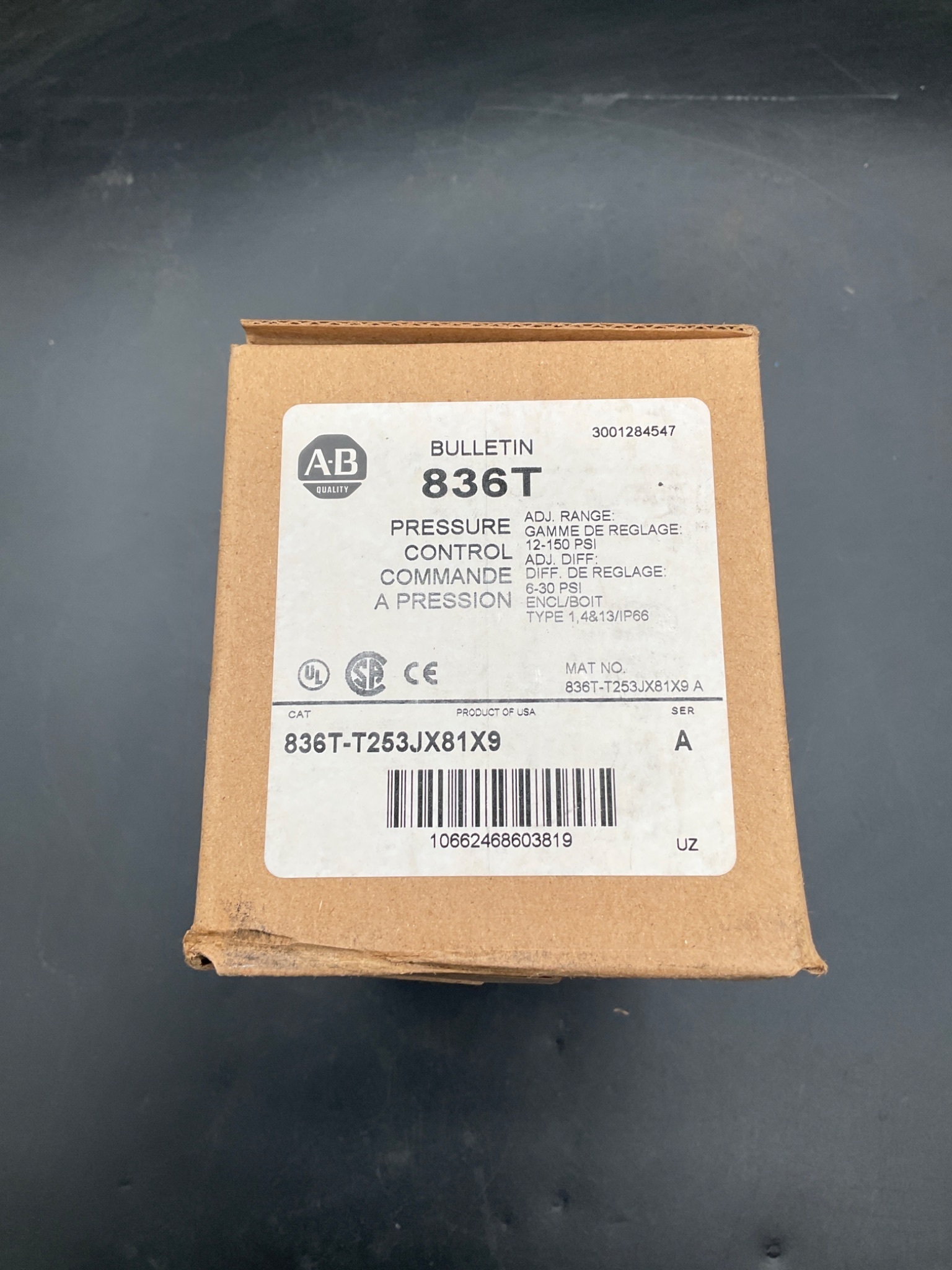 ALLEN-BRADLEY 836T-T25BJX81X9 Pressure Control Switch 30-150 PSI NEMA 4 NEW 1