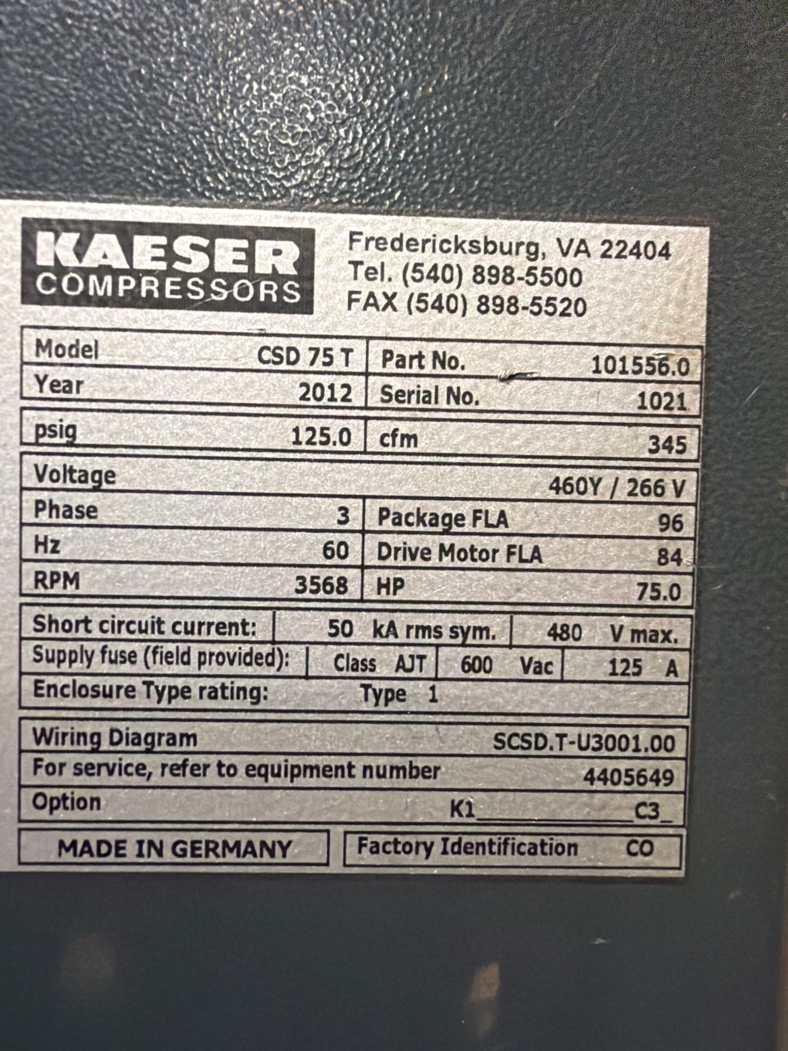 KAESER CSD 75 T Rotary Screw Air Compressor 75HP 345 CFM Sigma Control 2 USED 1
