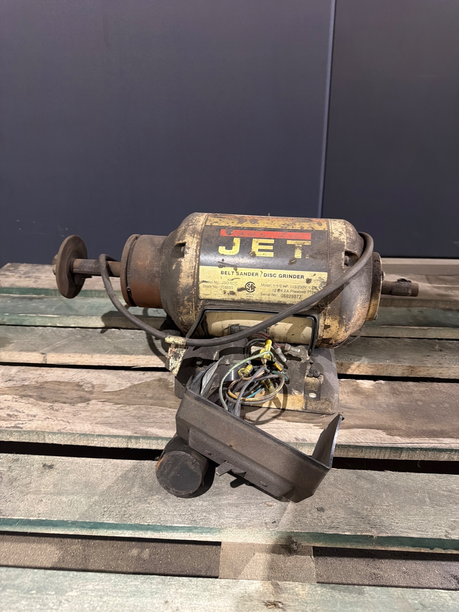JET JSG-6DC Belt Sander Disc Grinder 1-1/2 HP 115/230V USED 0