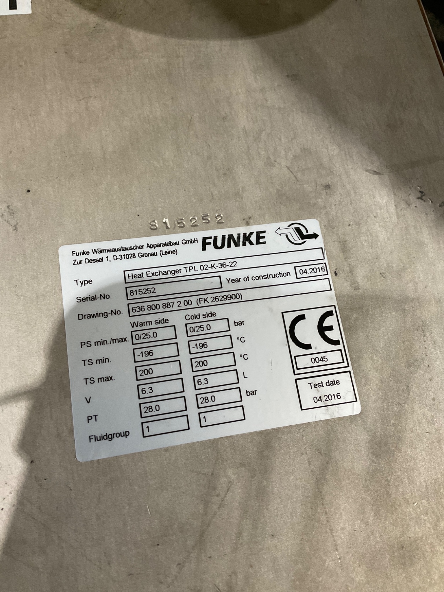 FUNKE TPL02-K-36-22 Plate Heat Exchanger 28 Bar USED 4