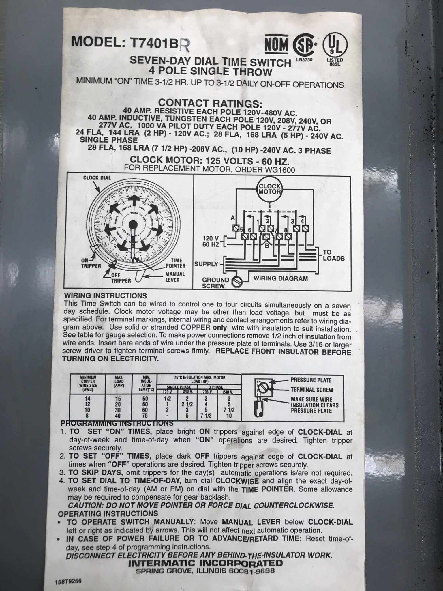 INTERMATIC T7401BR Seven‑Day Dial Time Switch USED 2